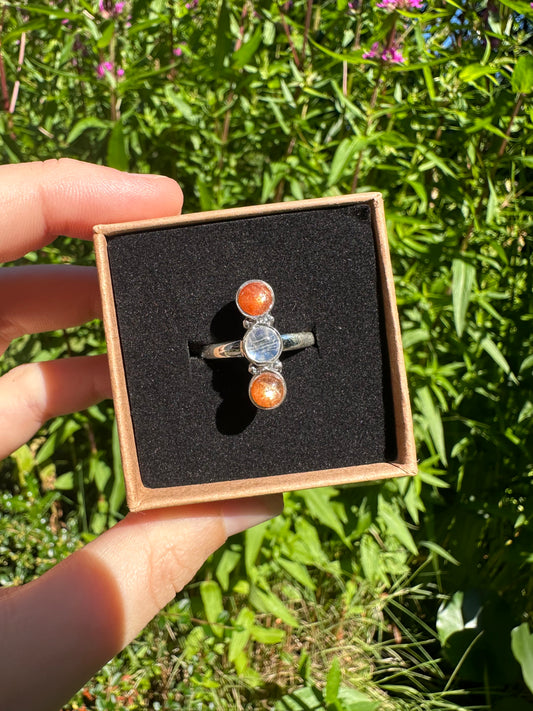 Sunstone x Moonstone Ring Size P (925 Sterling Silver)