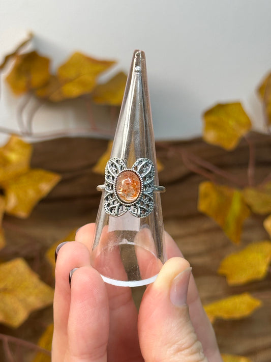 Adjustable Sunstone Butterfly Ring (925 Sterling Silver)