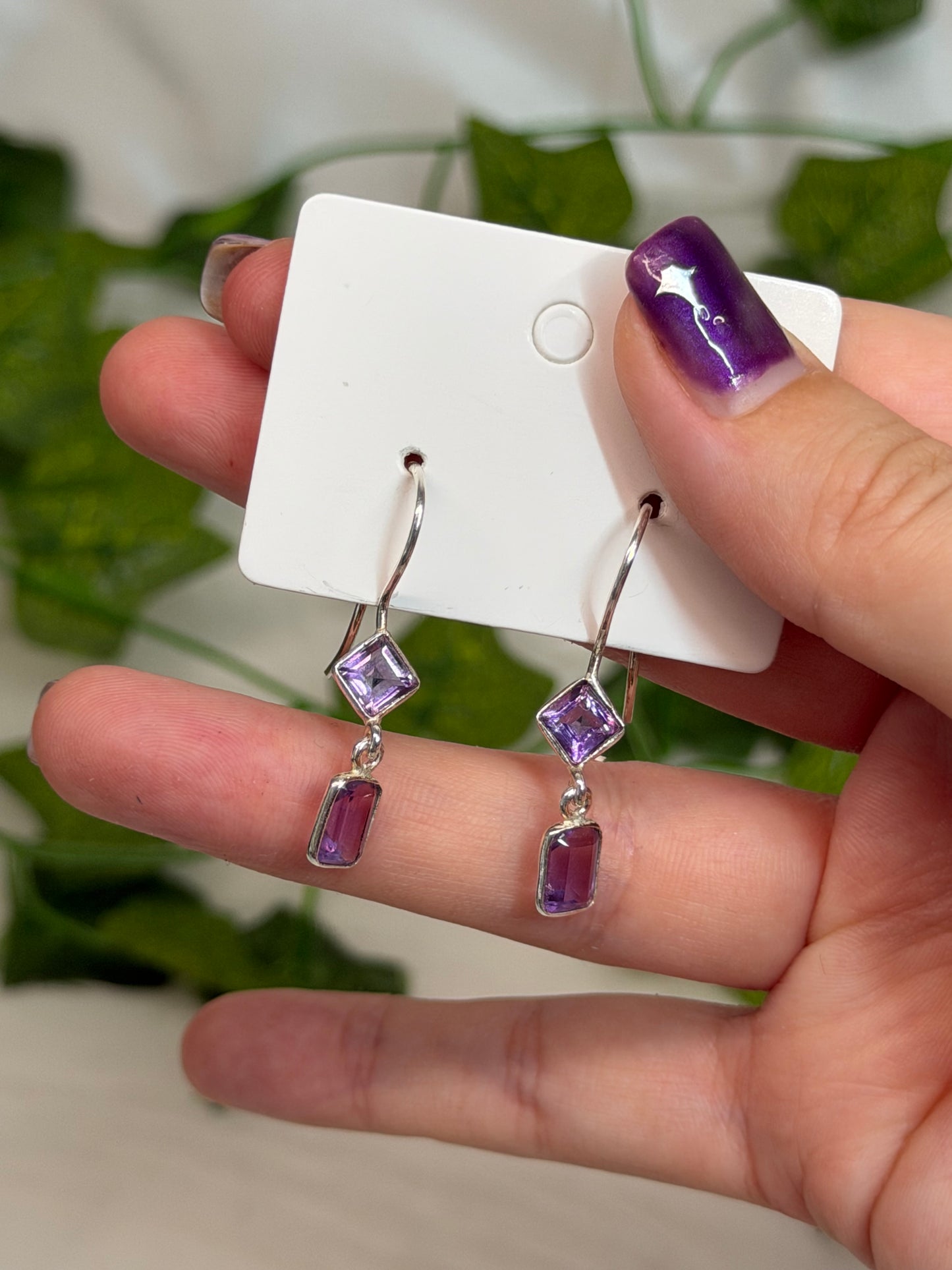 Amethyst Drop Earrings (925 Sterling Silver)