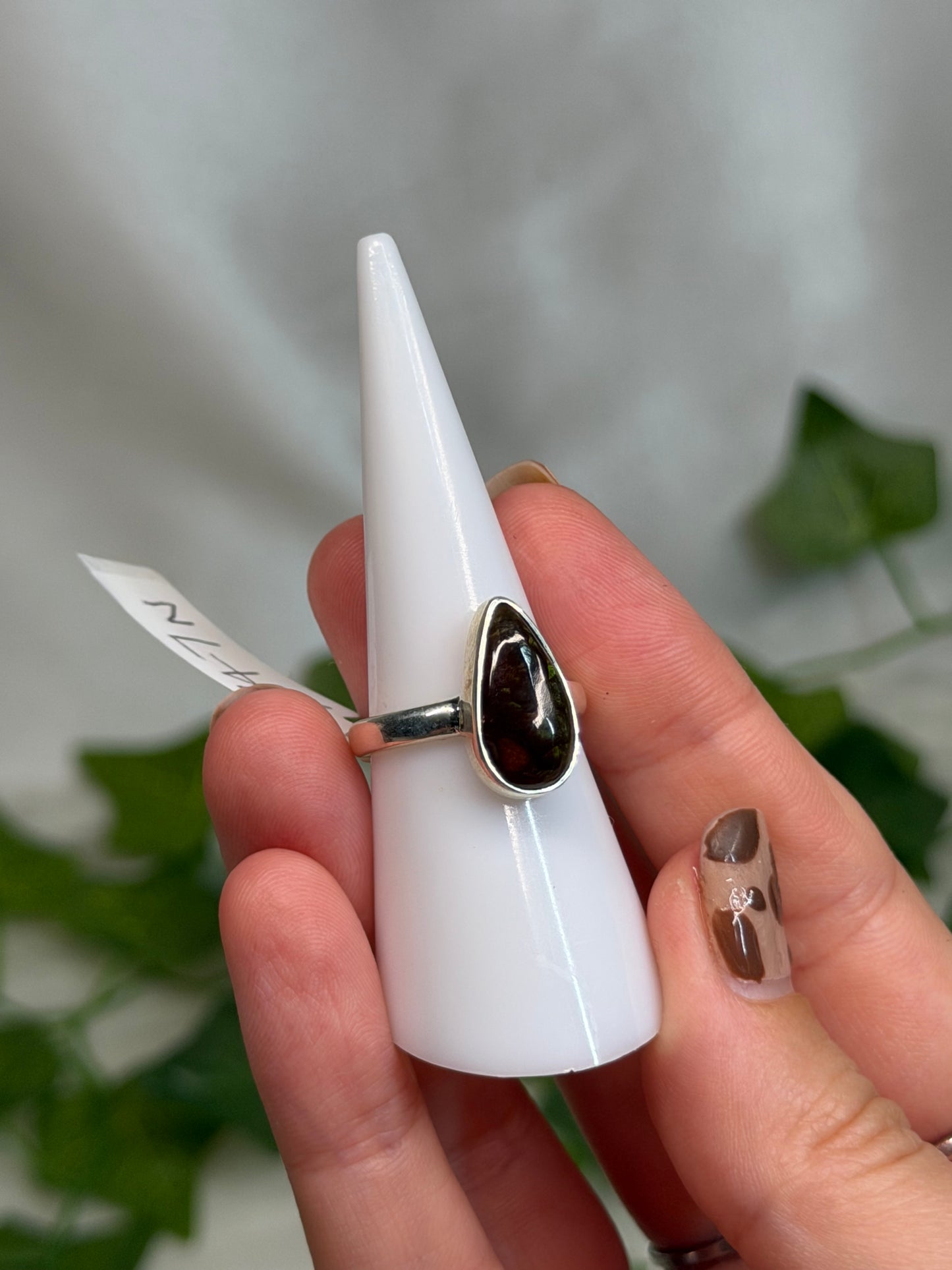 Teardrop Fire Agate Ring Size N