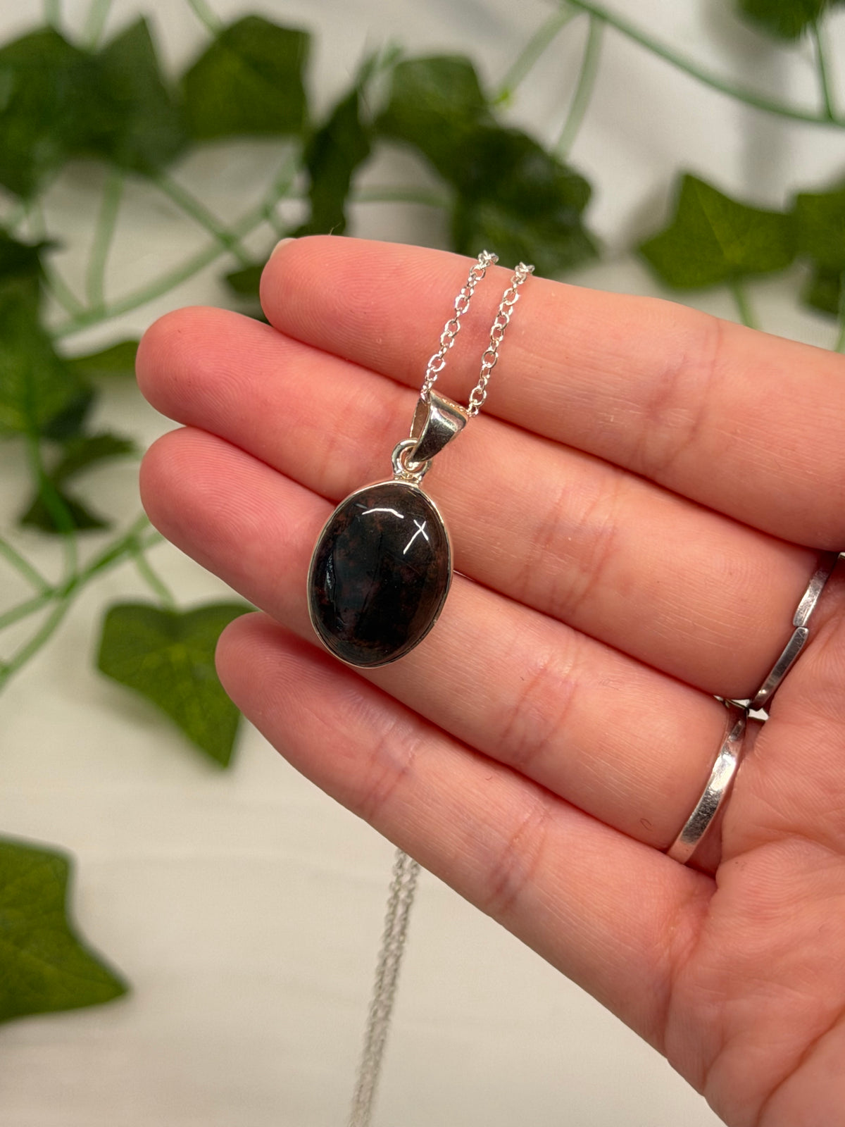Moss Agate Oval Pendant (925 Sterling Silver)