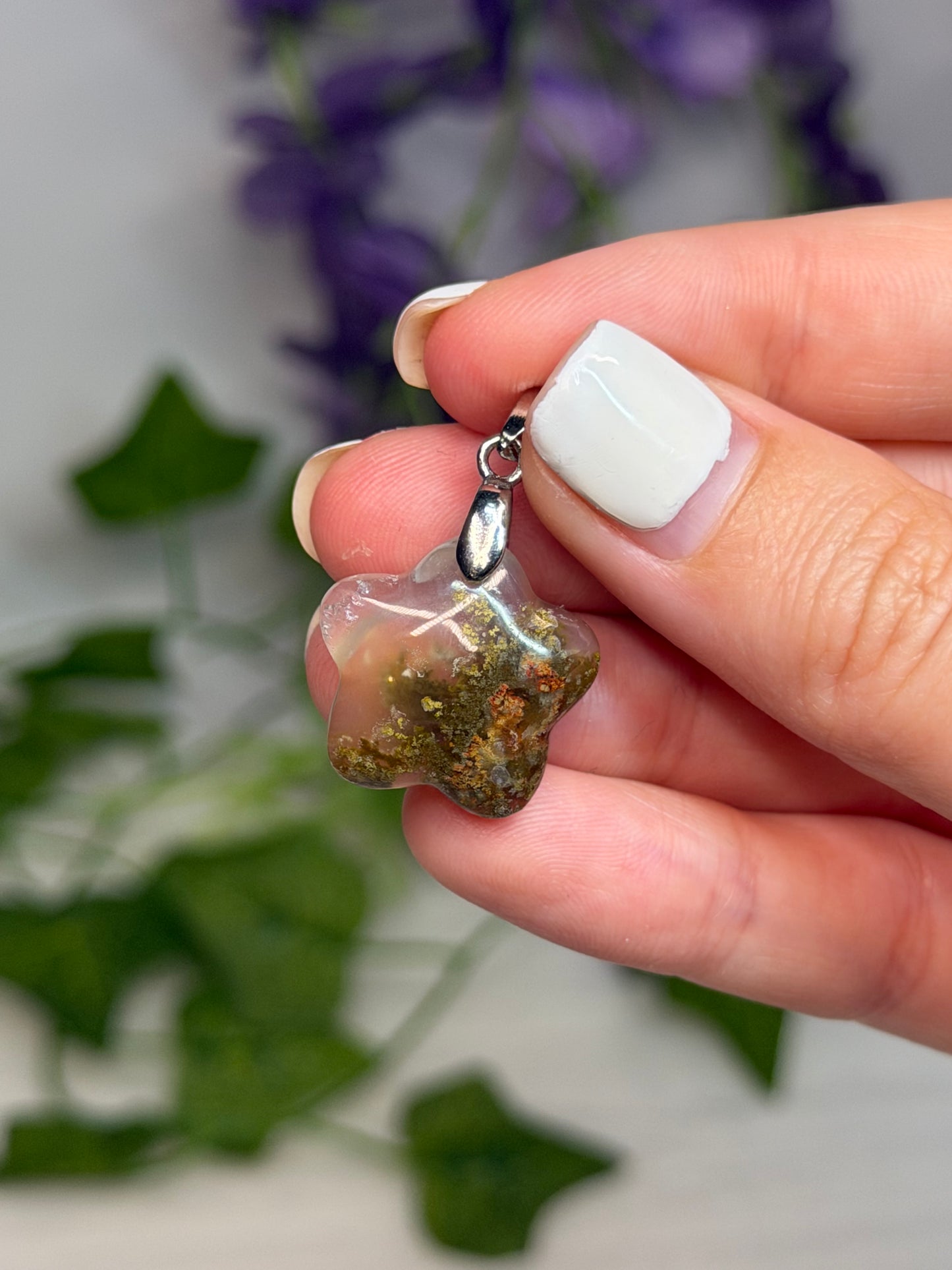 Scenic Moss Agate Puffy Star Pendant
