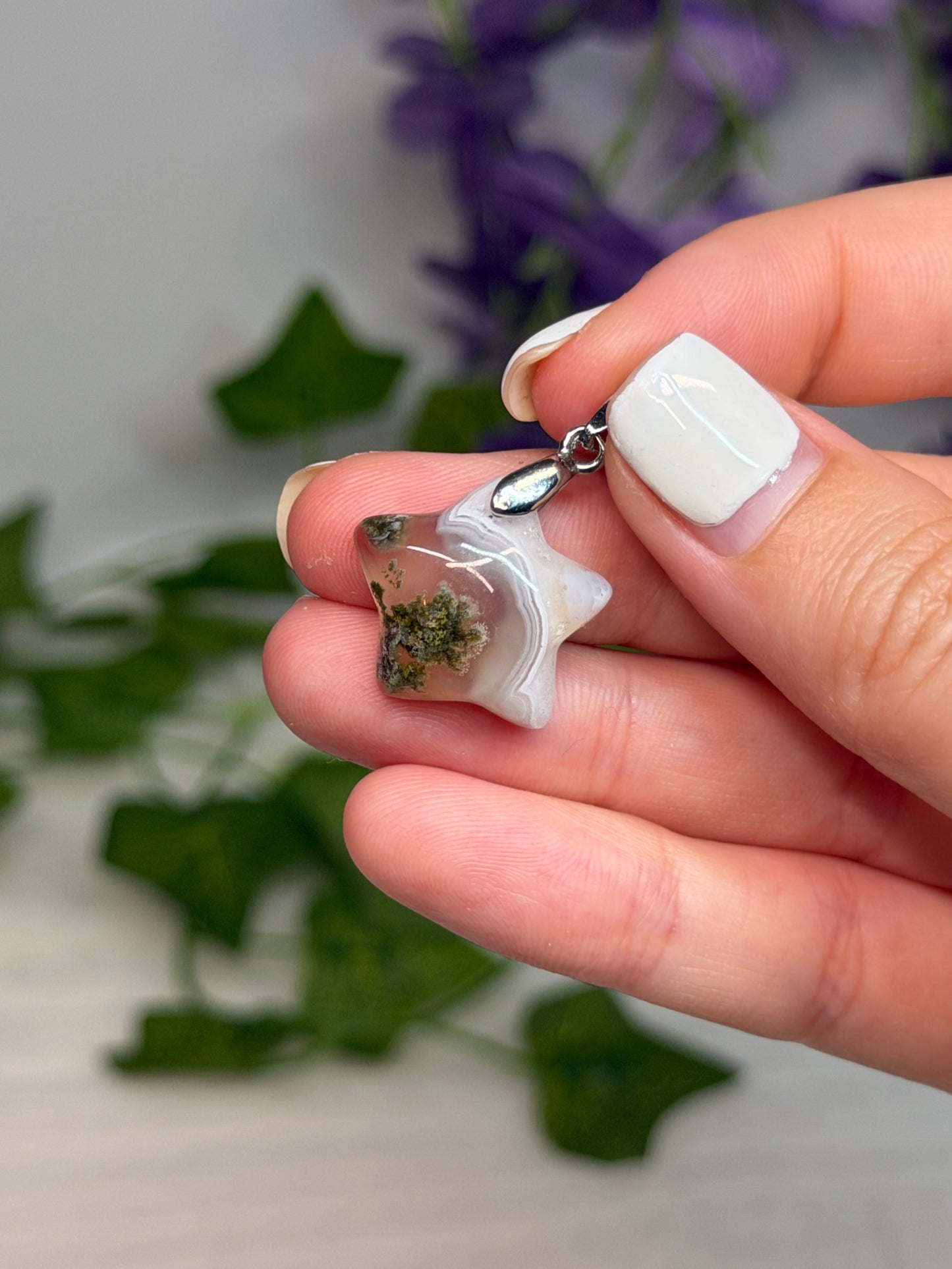 Scenic Moss Agate Puffy Star Pendant