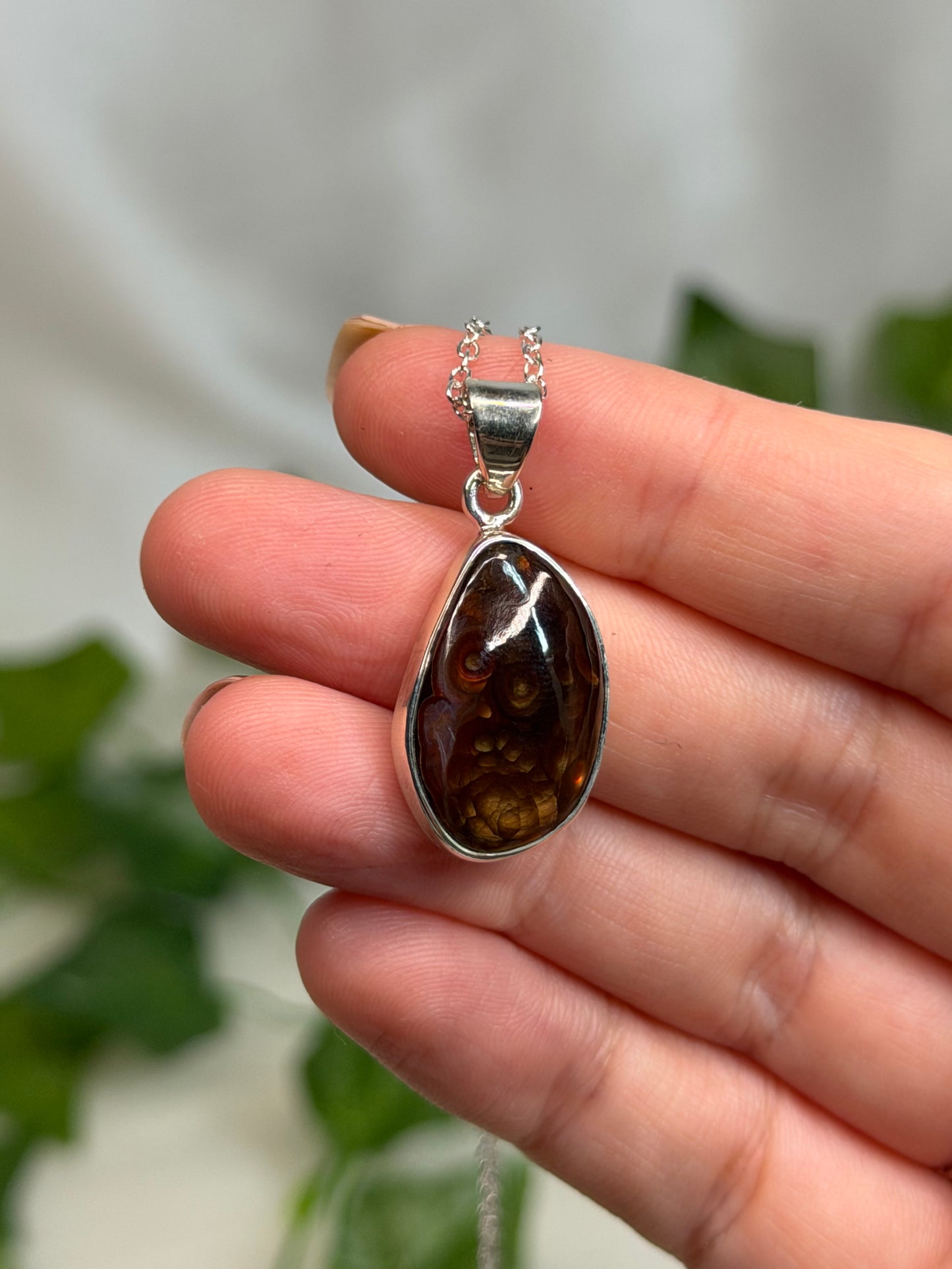 Misshaped Fire Agate Pendant (925 Sterling Silver)