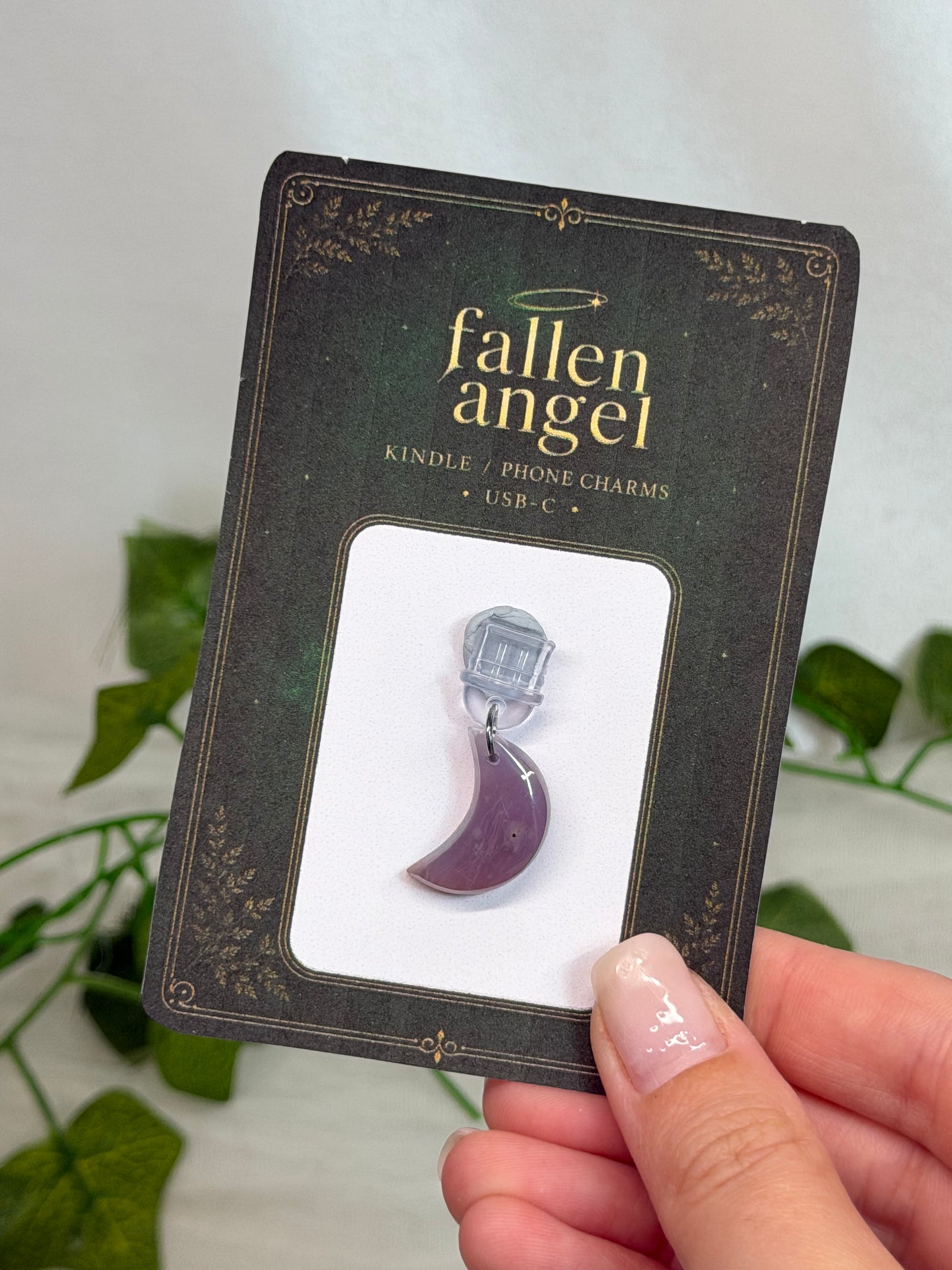 Purple Chalcedony Moon USB-C Phone/Kindle Charm