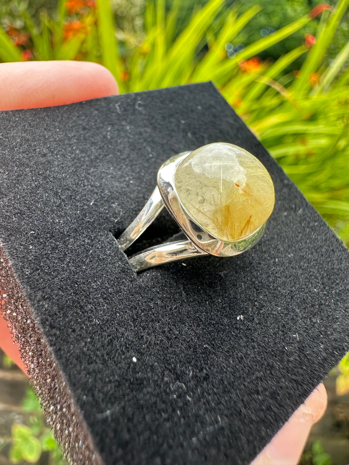 Size O Golden Rutile Square Ring