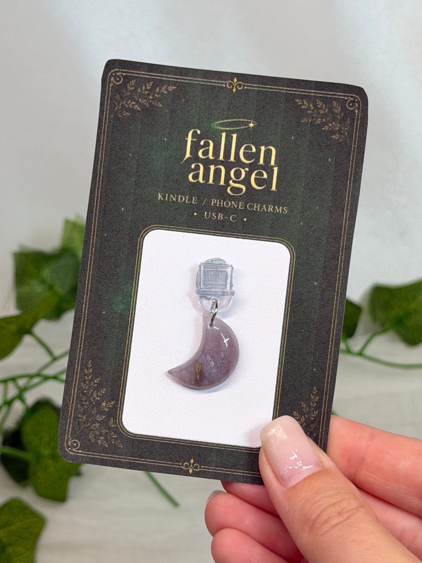 Purple Chalcedony Moon USB-C Phone/Kindle Charm