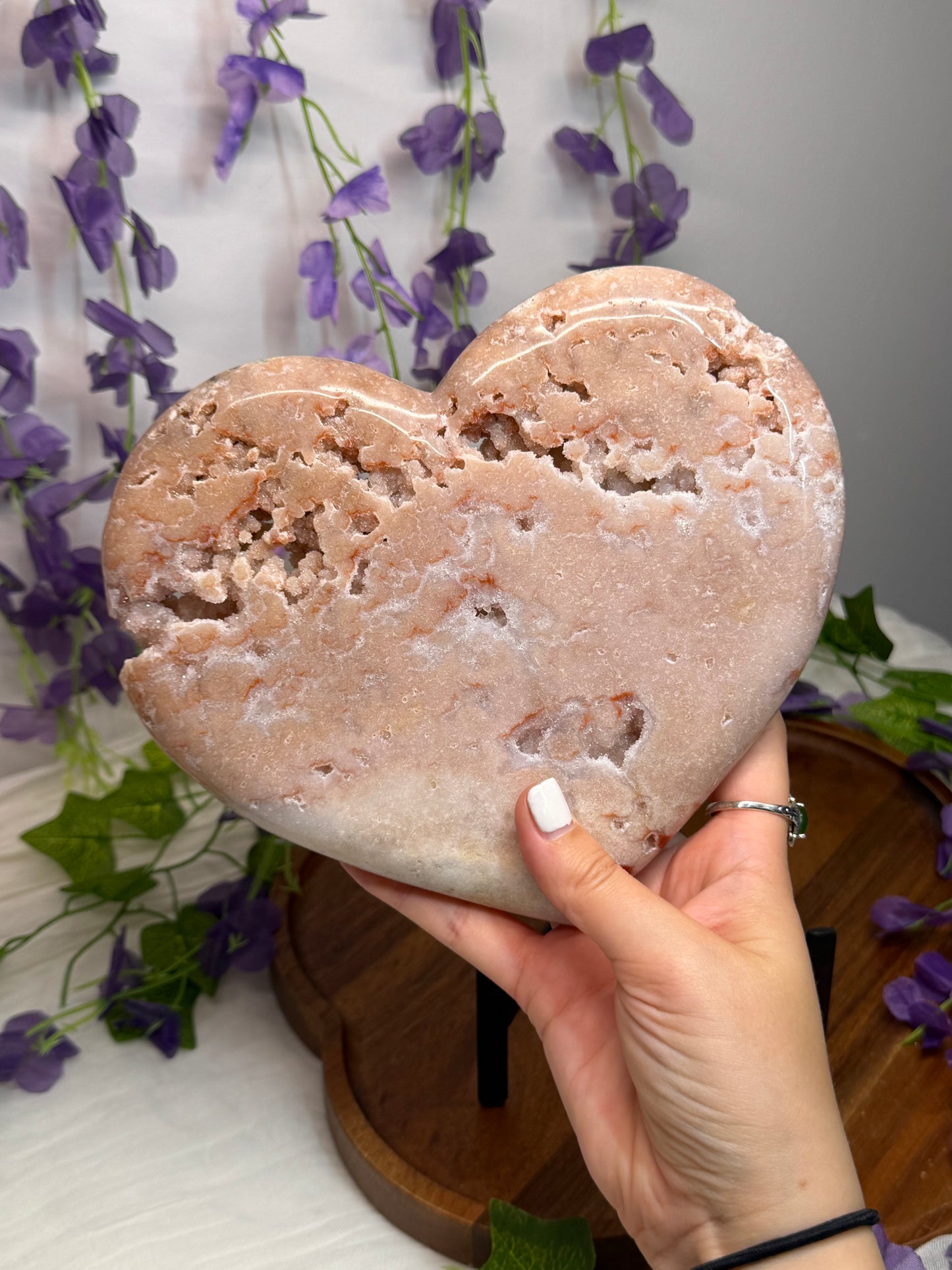 Pink Amethyst Heart w Stand