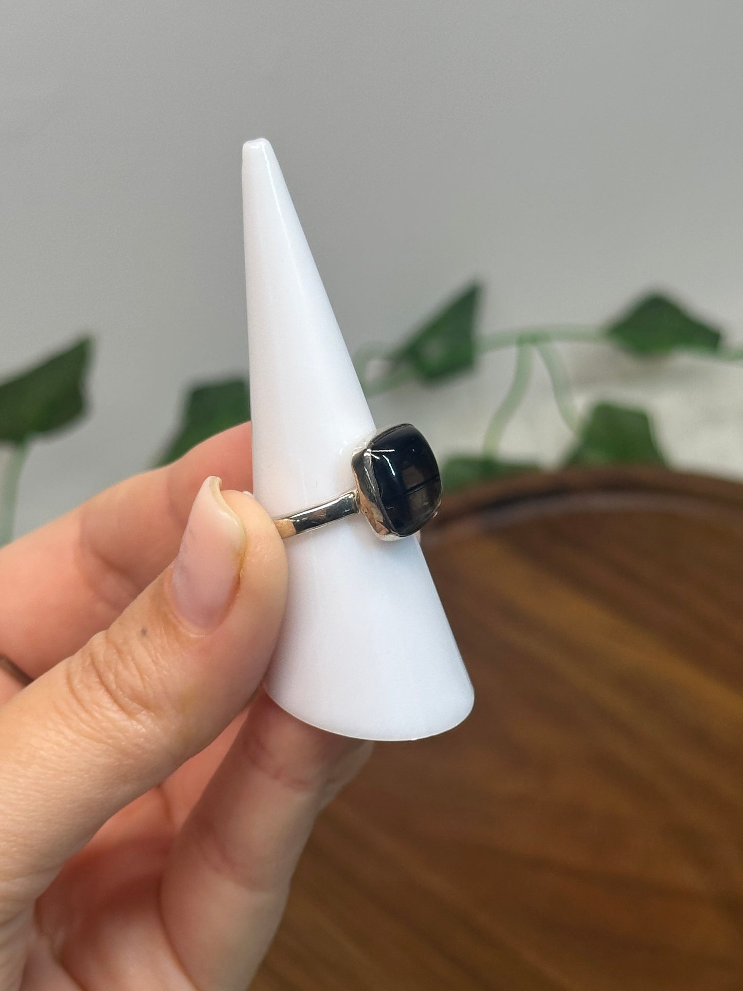 Midnight Lace Obsidian Size N1/2 Ring (925 Sterling Silver)