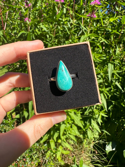 Tibetan Turquoise Ring Size R (925 Sterling Silver)