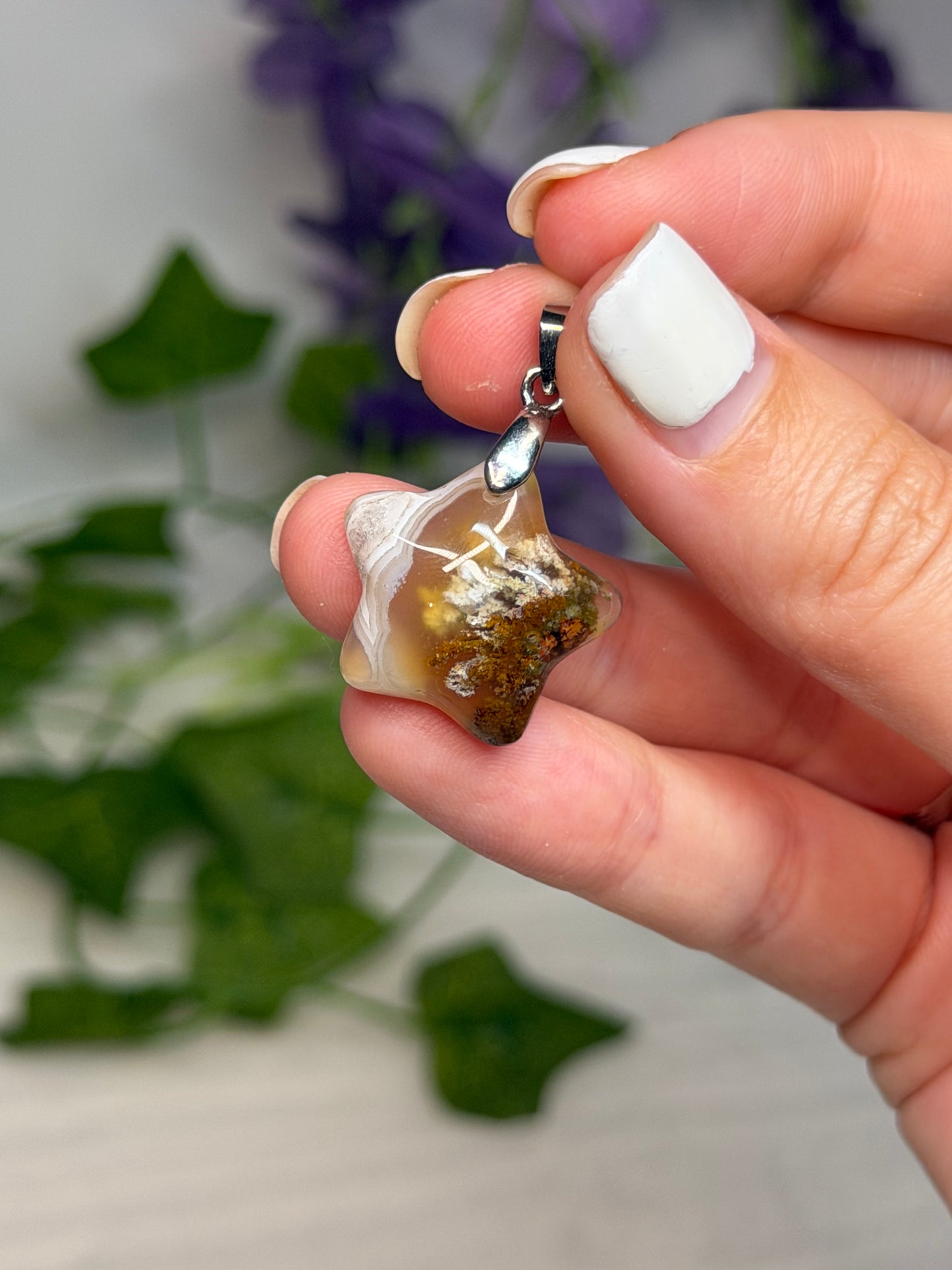 Scenic Moss Agate Puffy Star Pendant