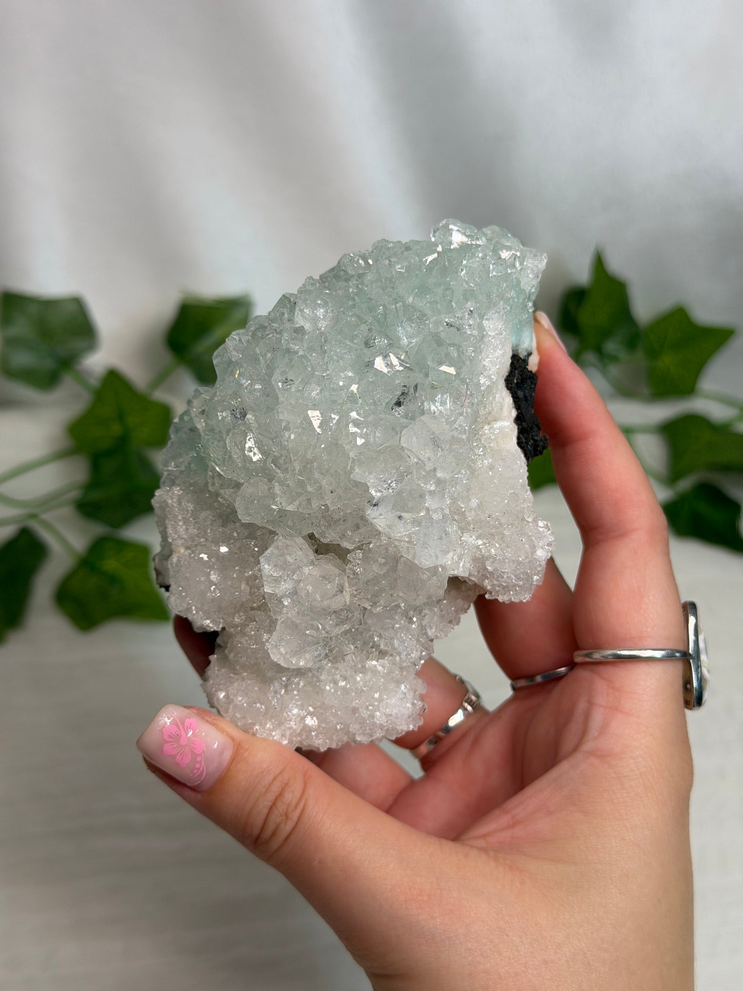 Green Discoball Apophyllite with Peach Stilbite