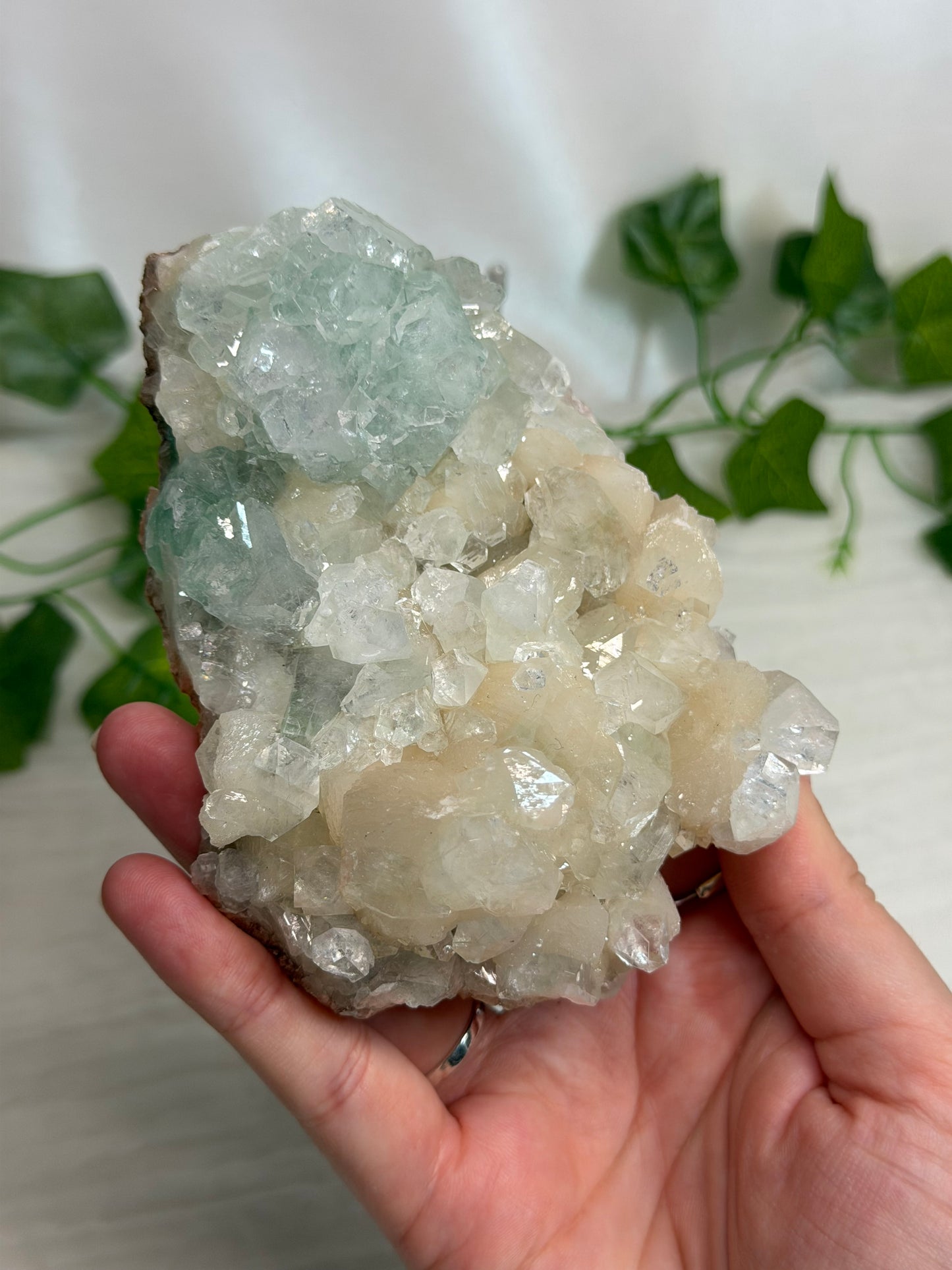 Green Discoball Apophyllite with Peach Stilbite