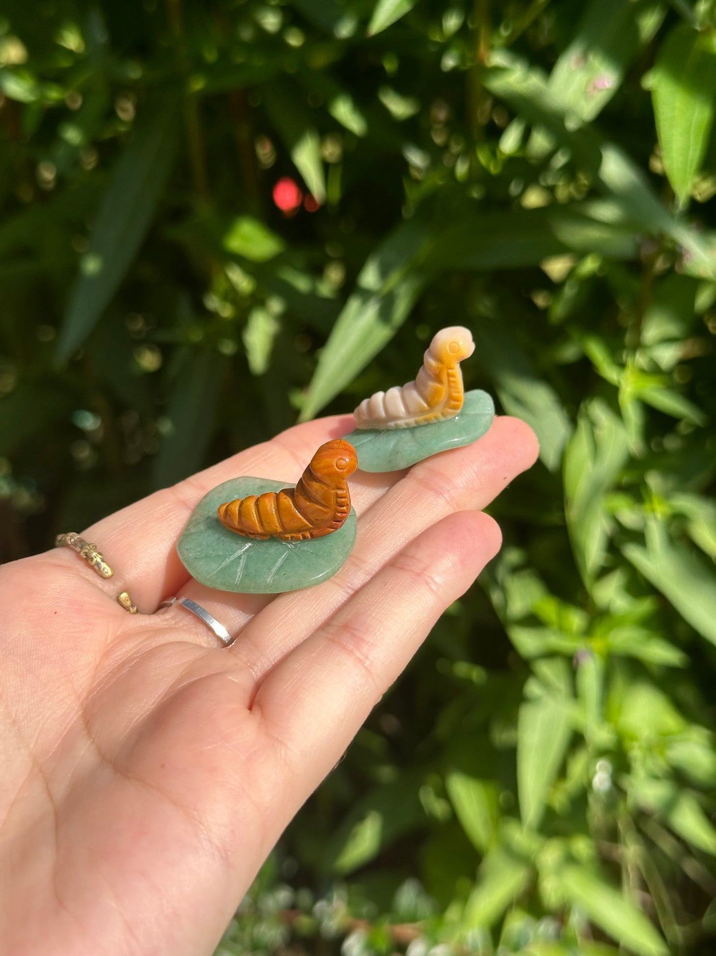 Mookite Carerpillar on Green Aventurine Leaf