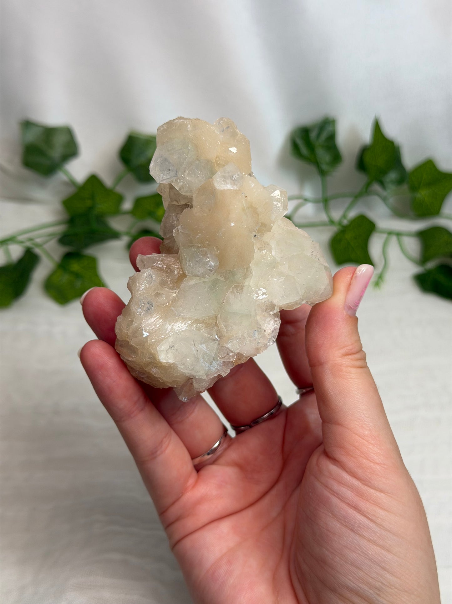 Green Discoball Apophyllite with Peach Stilbite