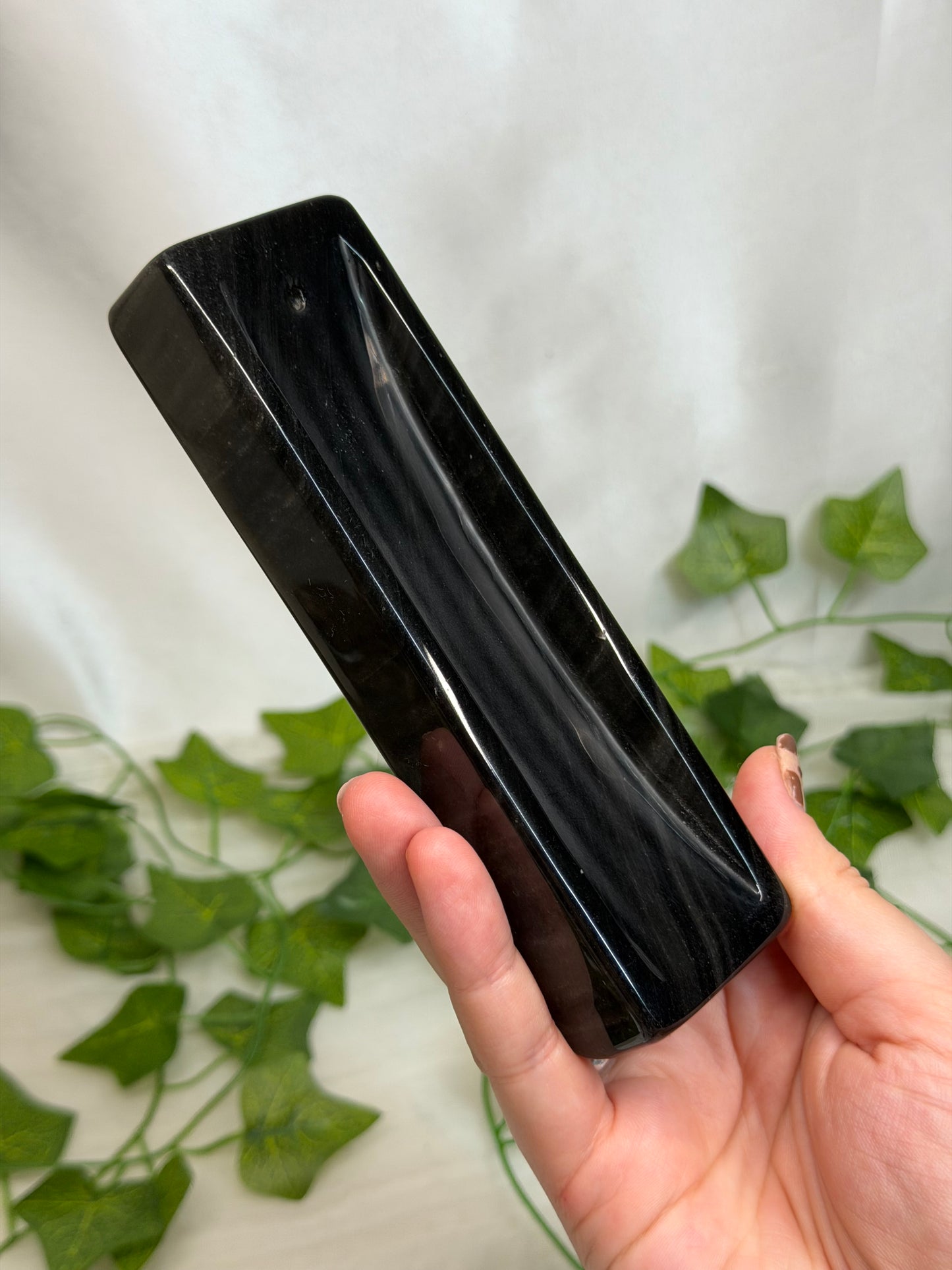 Silver Sheen Obsidian Incense Holder