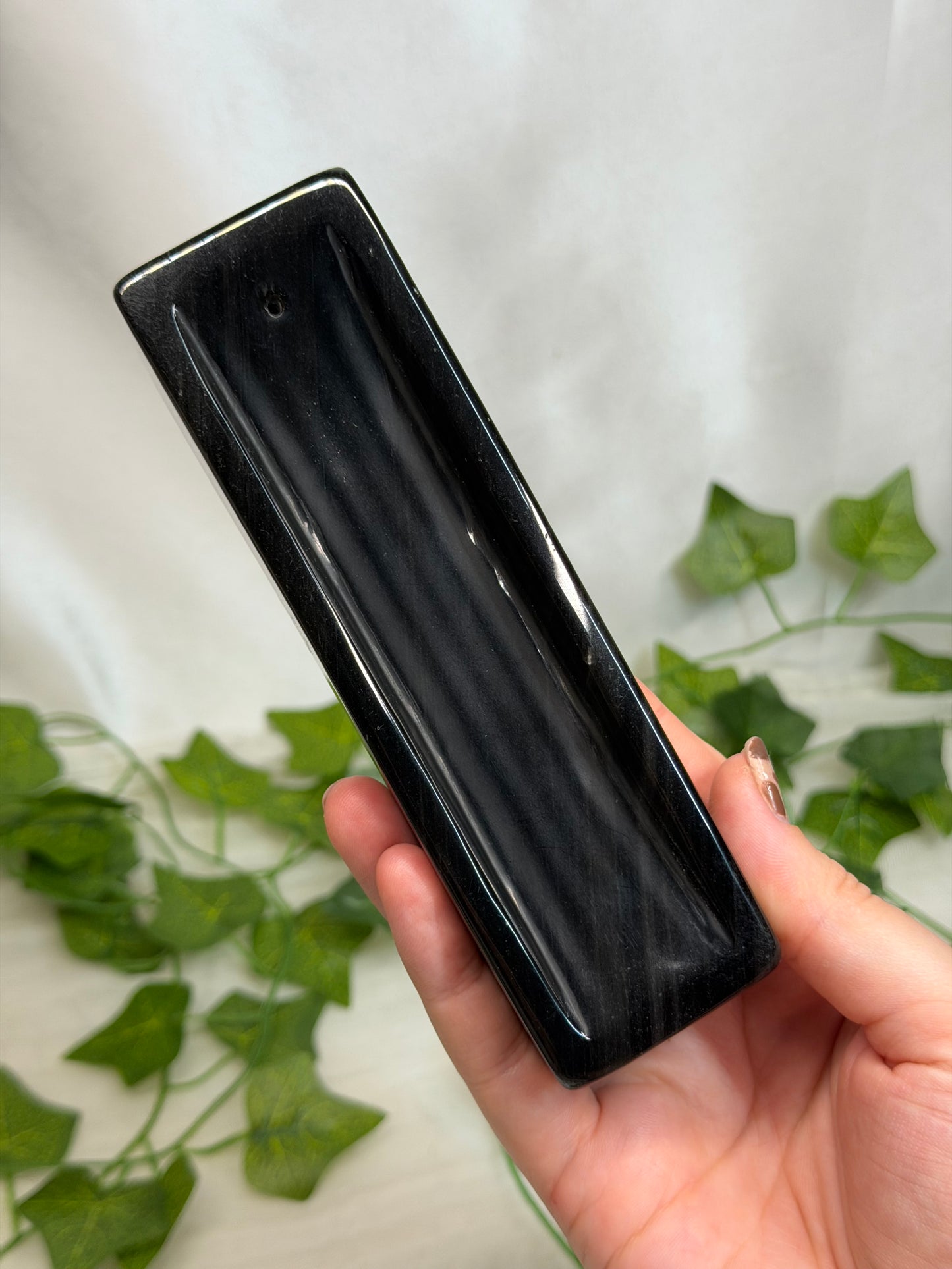 Silver Sheen Obsidian Incense Holder