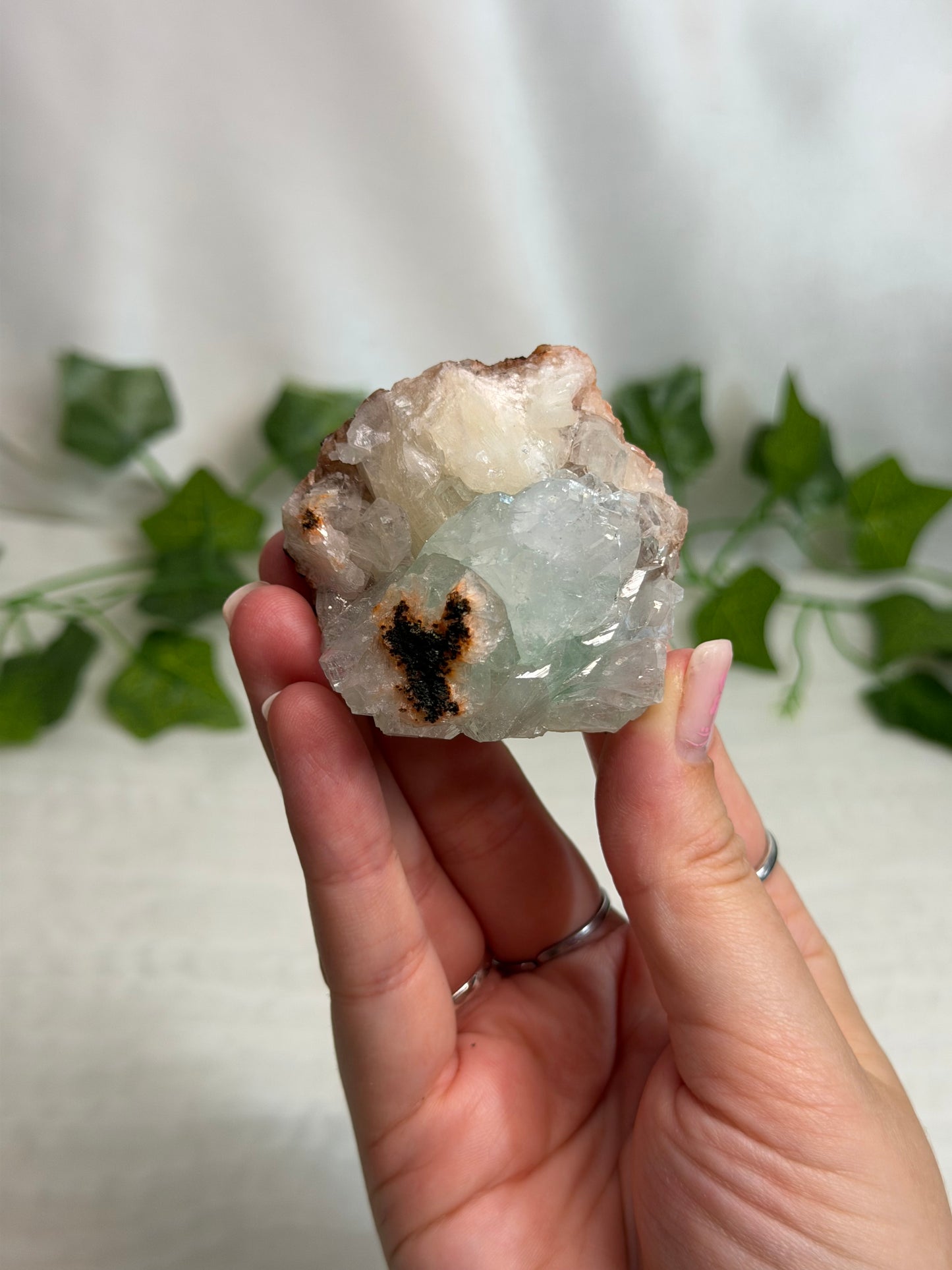 Green Discoball Apophyllite with Peach Stilbite