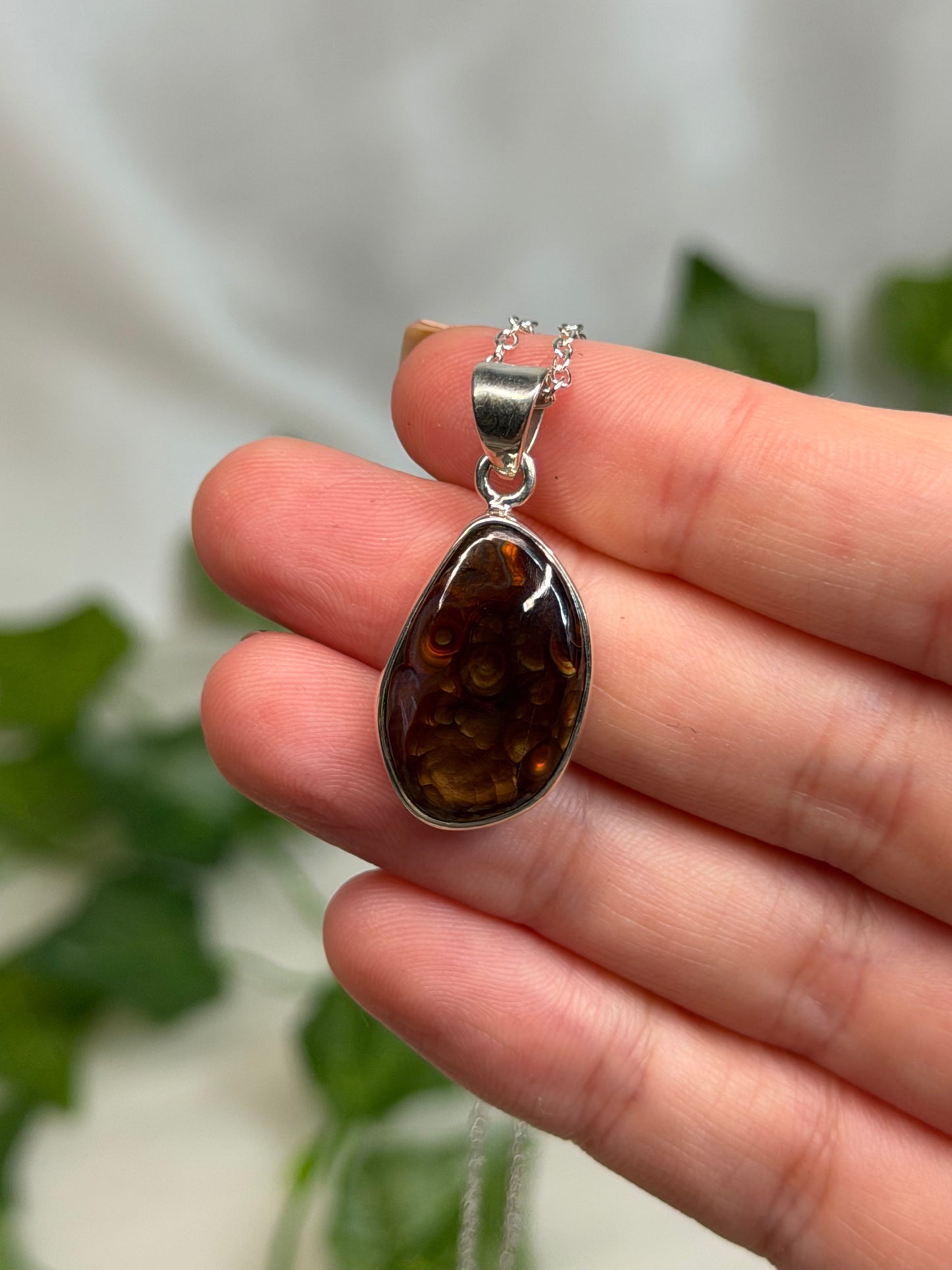 Misshaped Fire Agate Pendant (925 Sterling Silver)