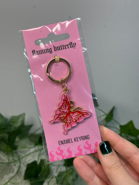 Flaming Butterfly Keyring