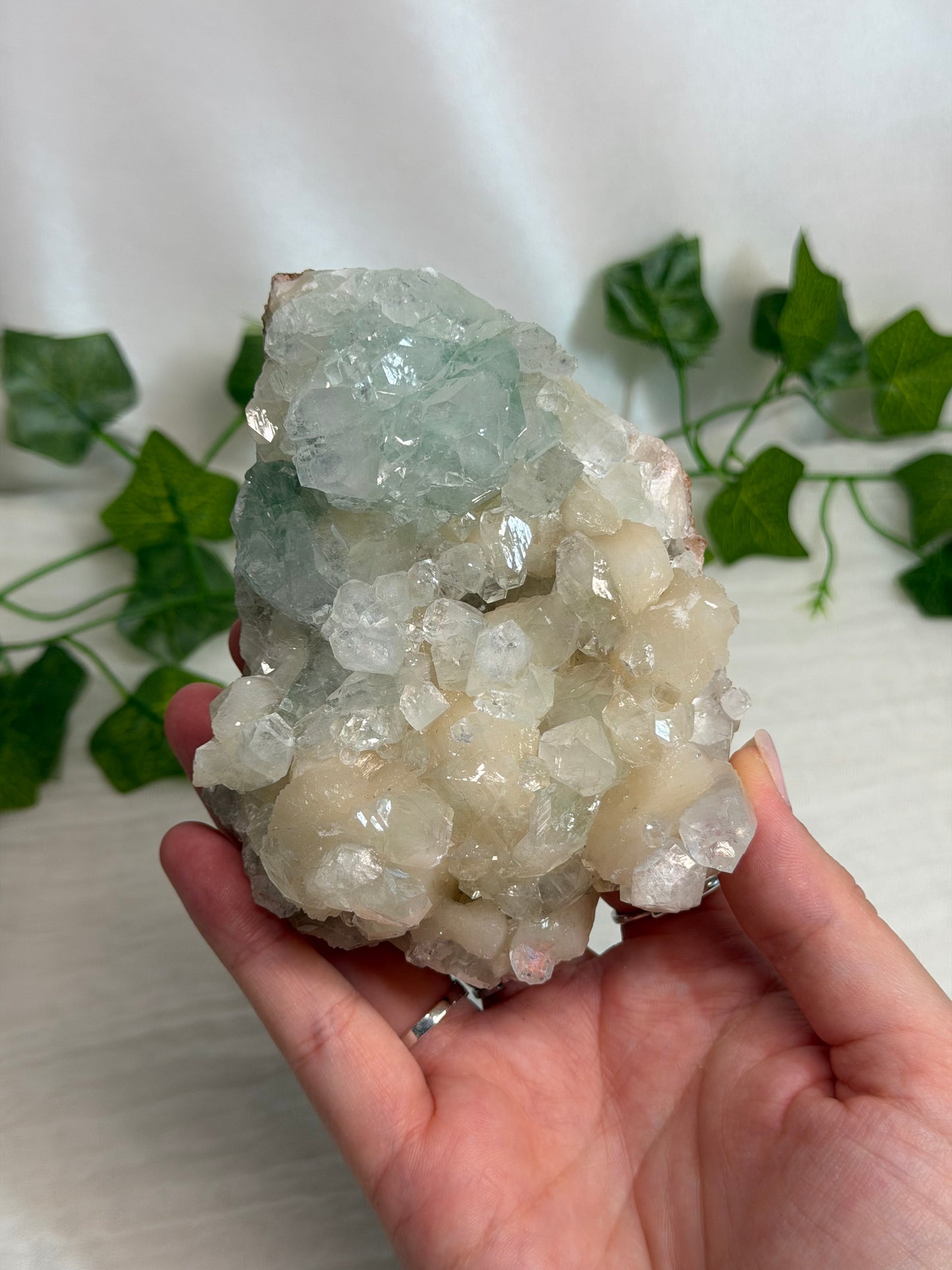 Green Discoball Apophyllite with Peach Stilbite