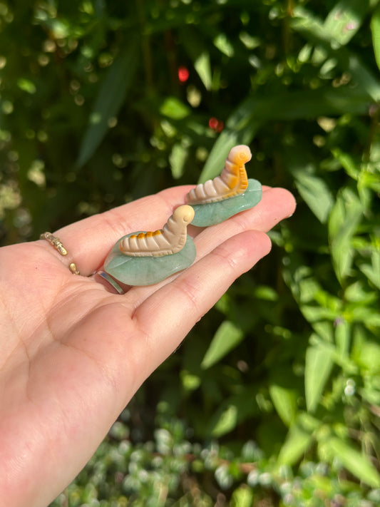 Mookite Carerpillar on Green Aventurine Leaf