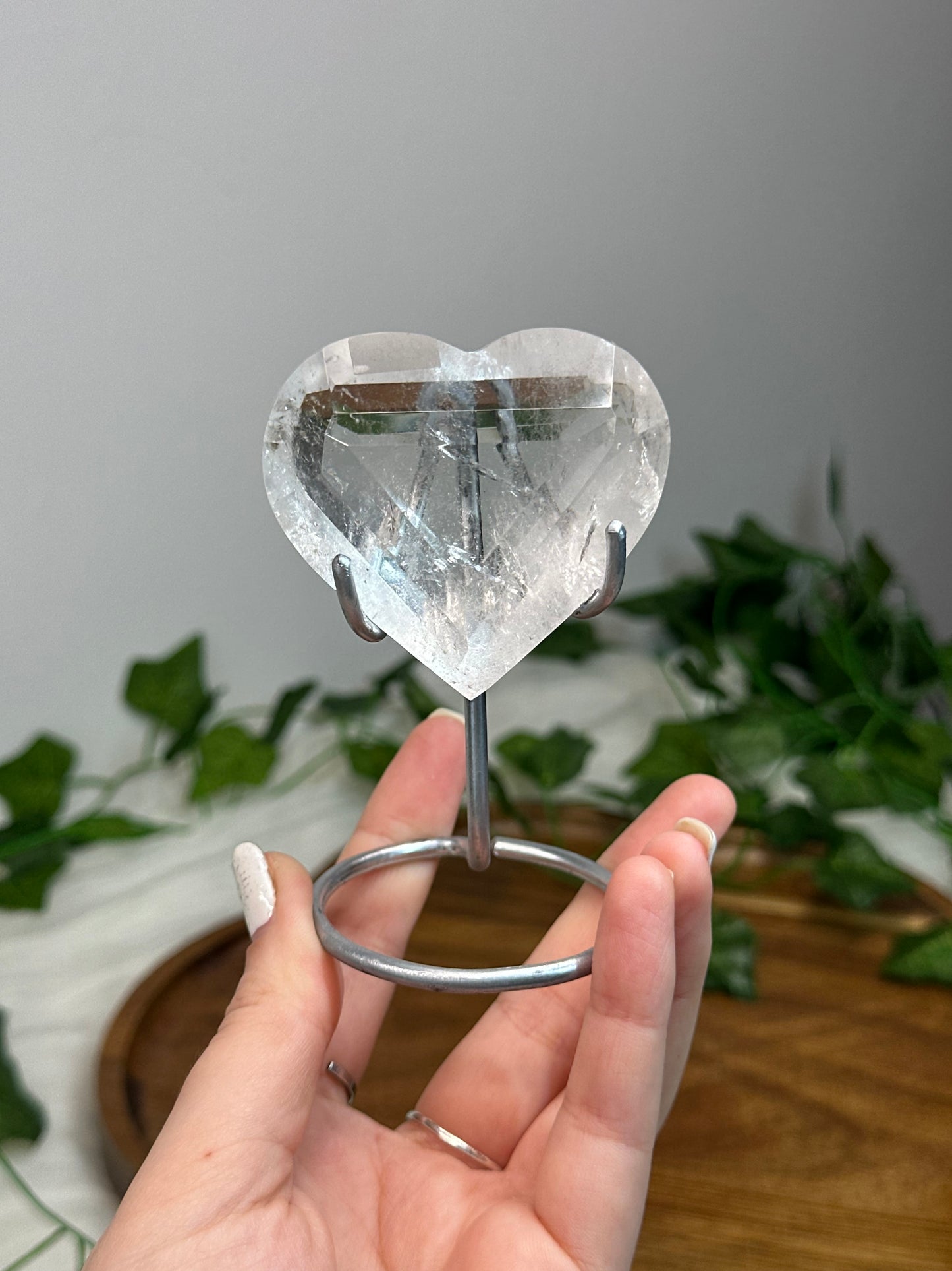 Clear Quartz Hearts on Stands