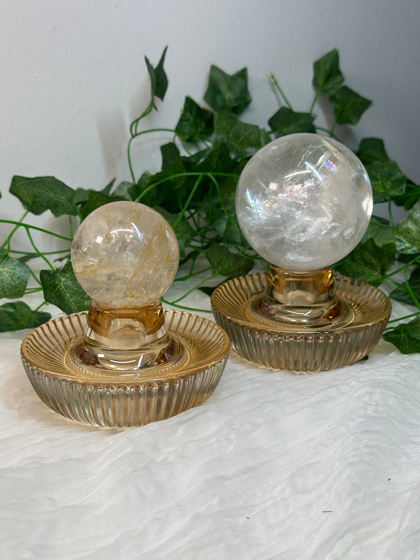 Orange Chunky Glass Sphere Stand / Candle Holder