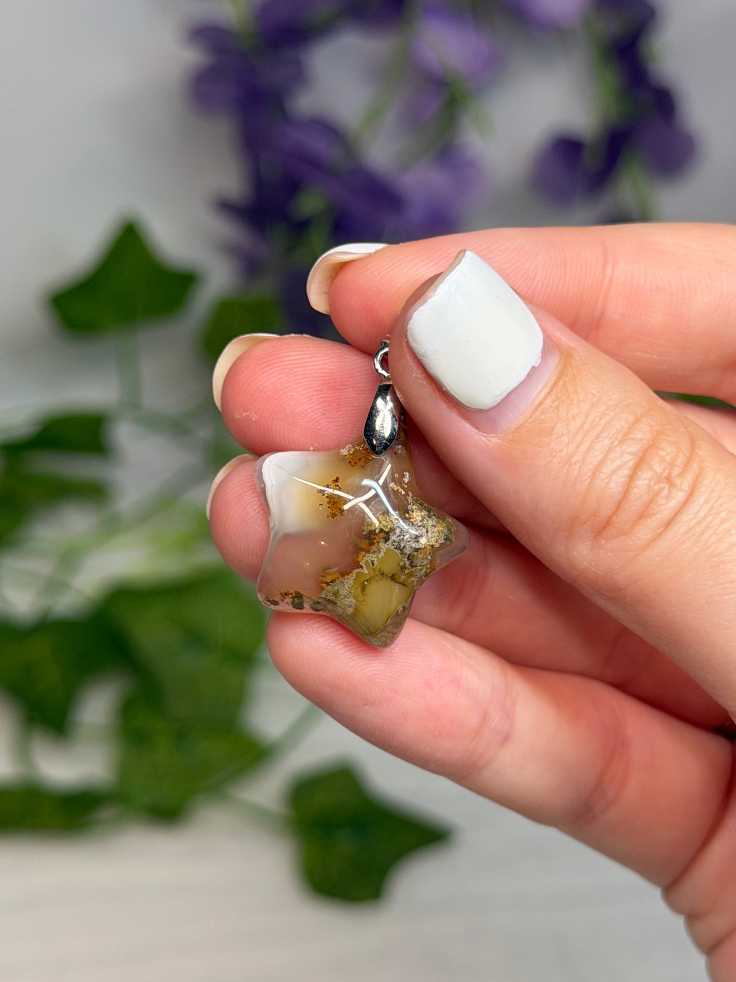 Scenic Moss Agate Puffy Star Pendant