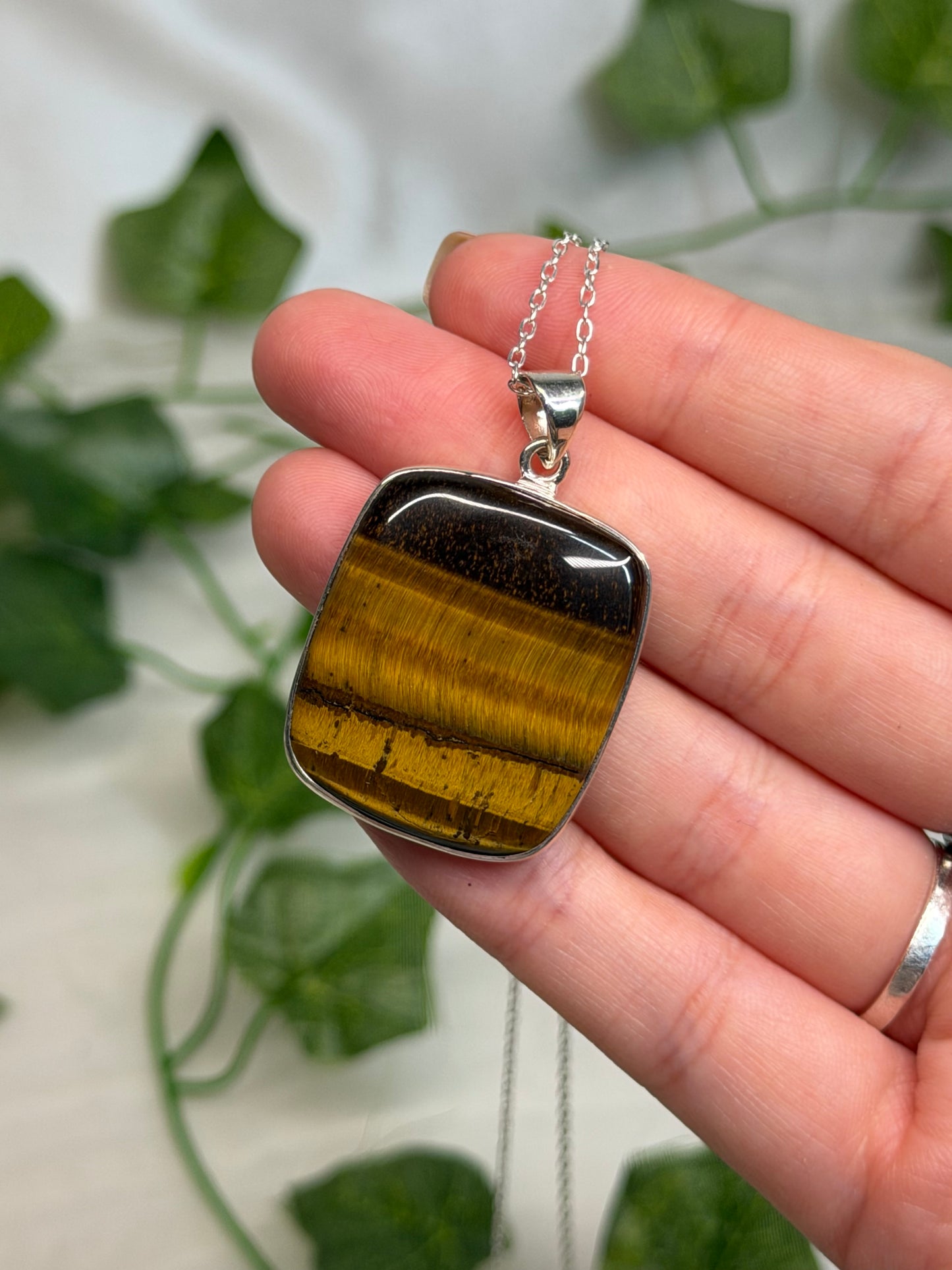 Square Tiger Eye Pendant (925 Sterling Silver)