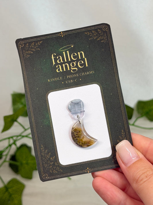Scenic Moss Agate Moon USB-C Phone/Kindle Charm