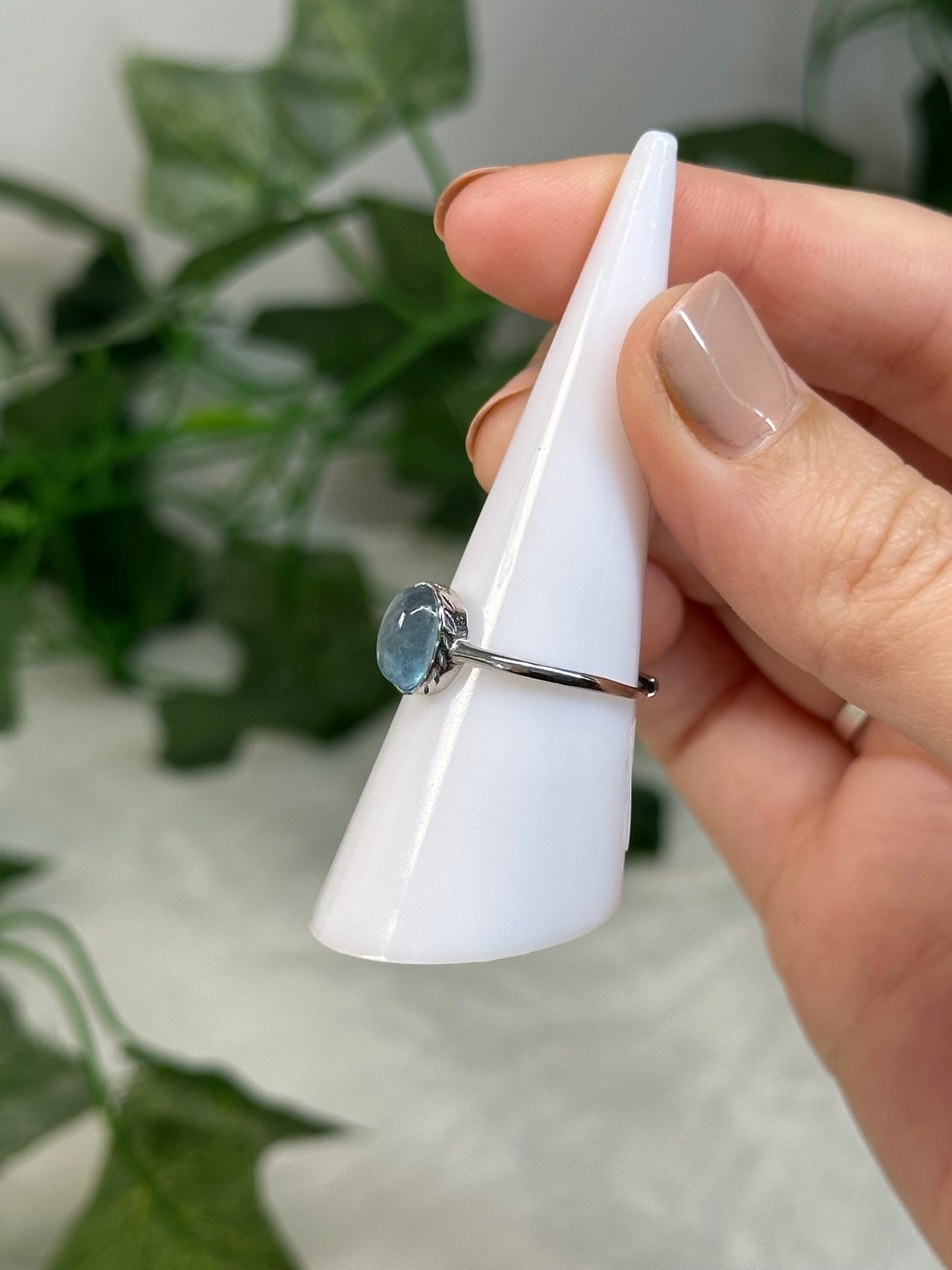 Aquamarine Adjustable Ring (925 Sterling Silver)