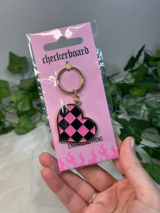 Checkerboard Heart Keyring