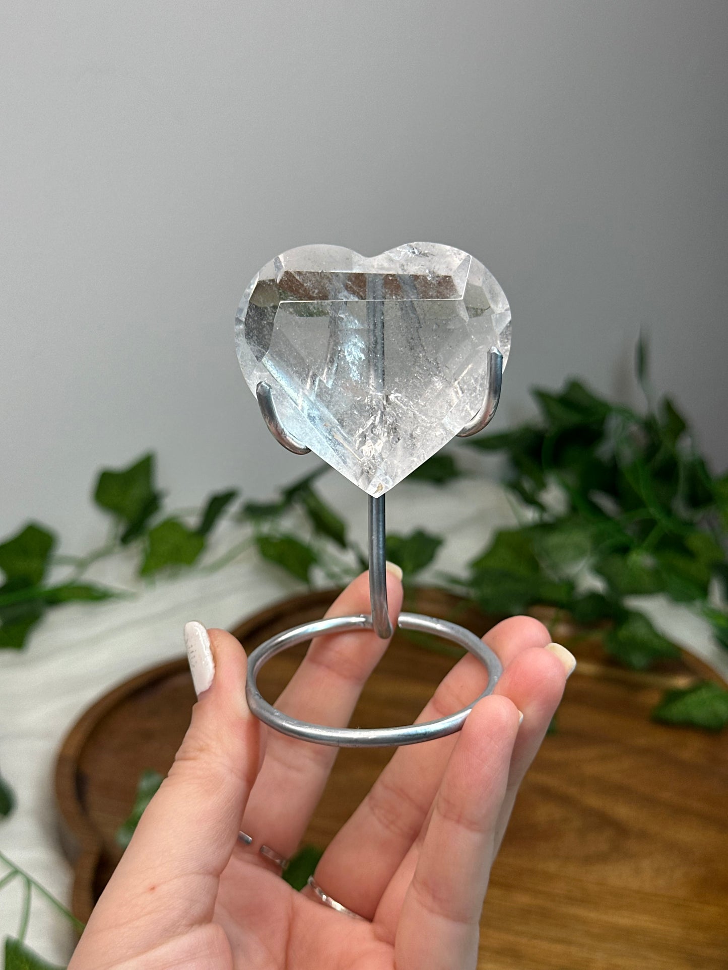 Clear Quartz Hearts on Stands