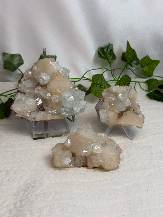 Green Discoball Apophyllite with Peach Stilbite