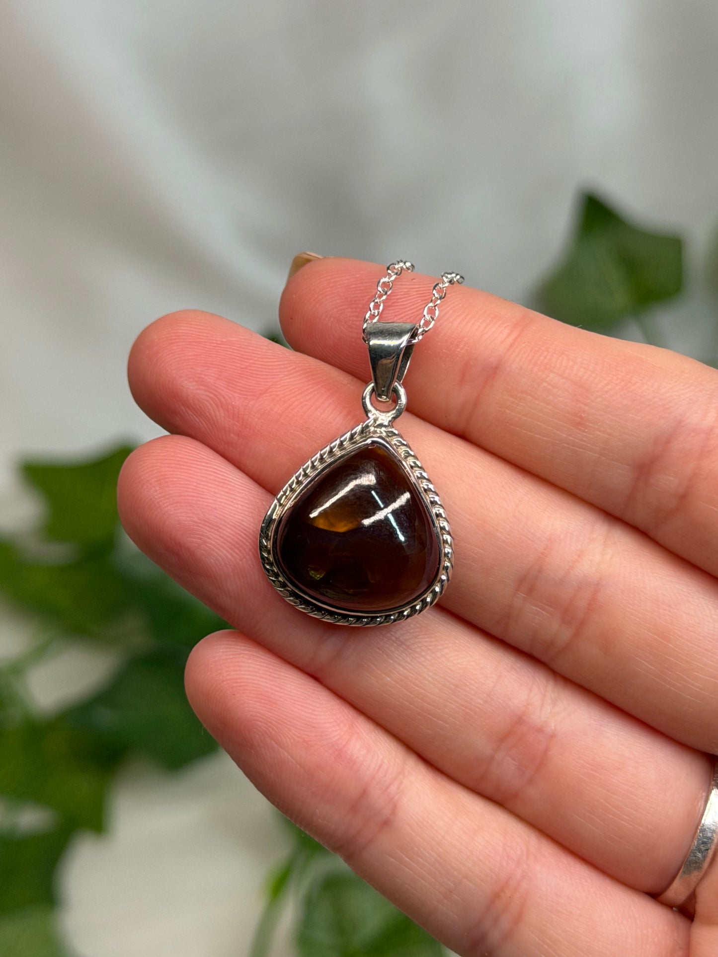 Teardrop Fire Agate Pendant (925 Sterling Silver)