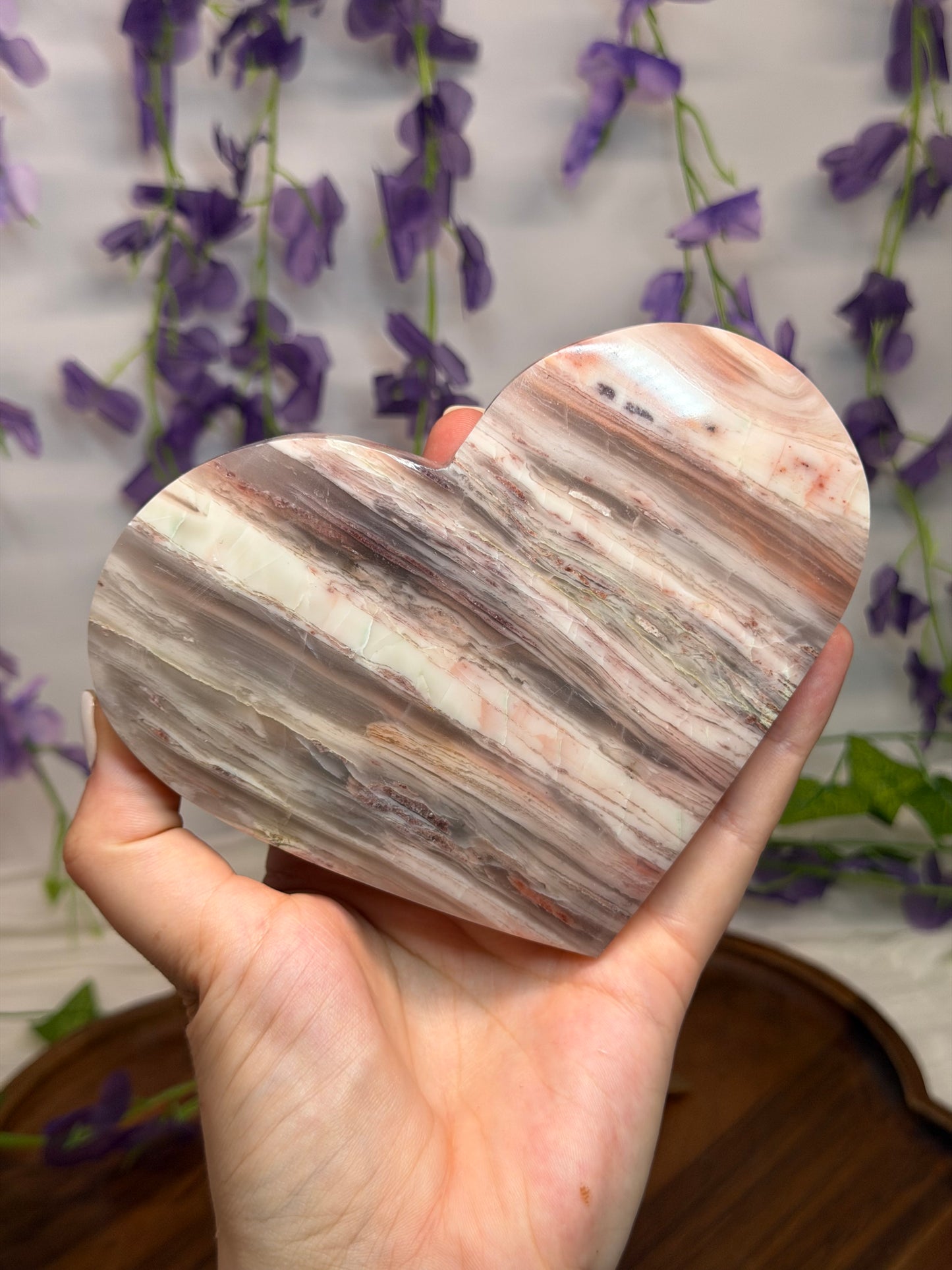 Pink Agate Heart on a Stand