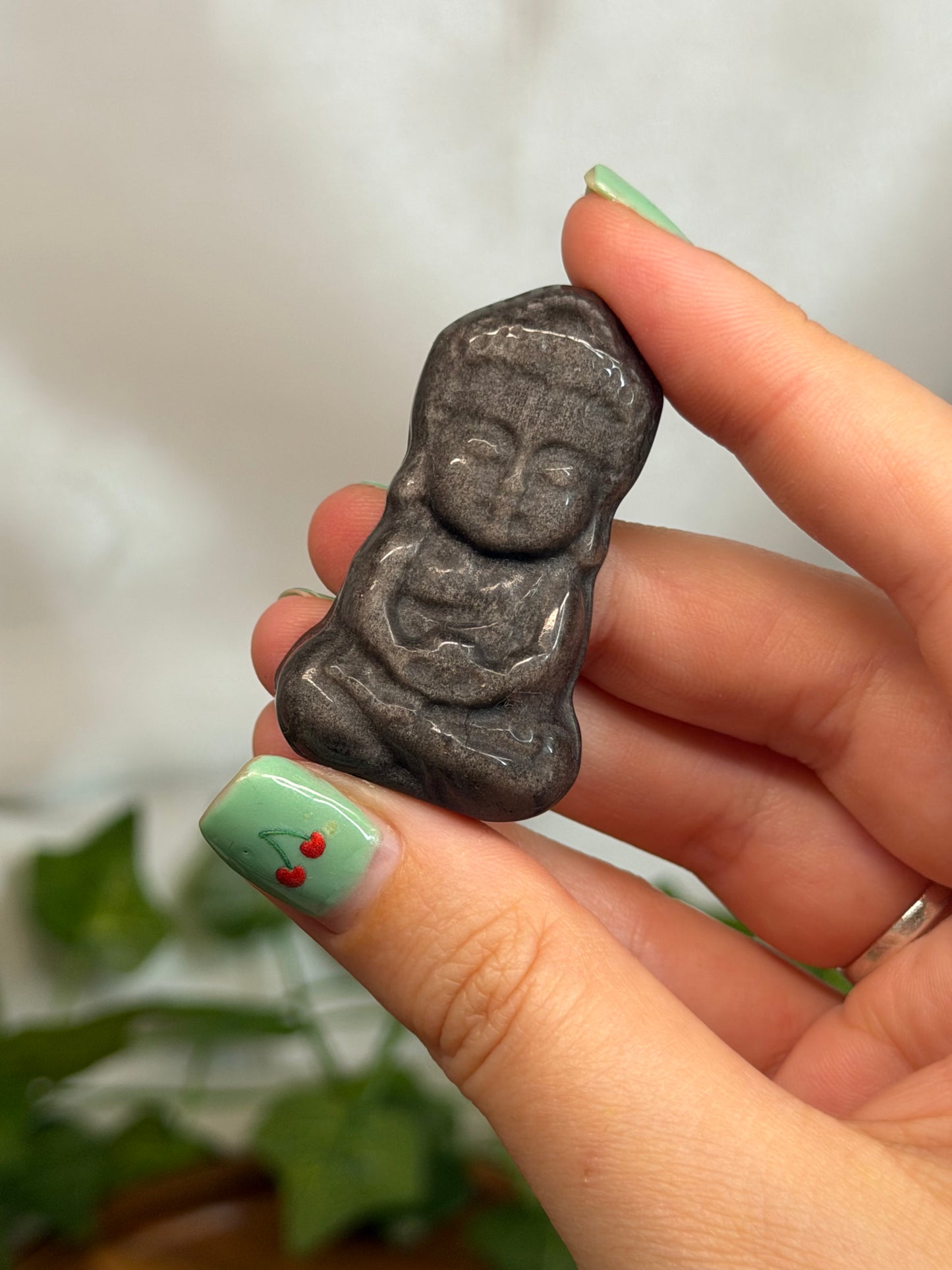 Silver Sheen Obsidian Buddha