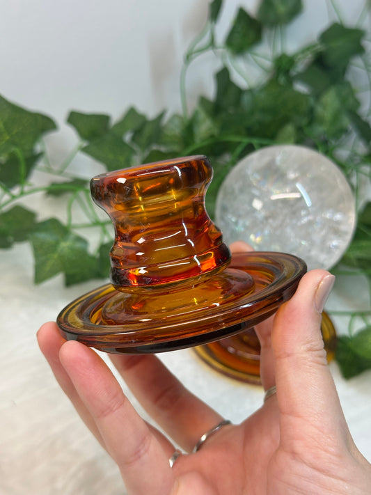 Orange Glass Sphere Stand / Candle Holder