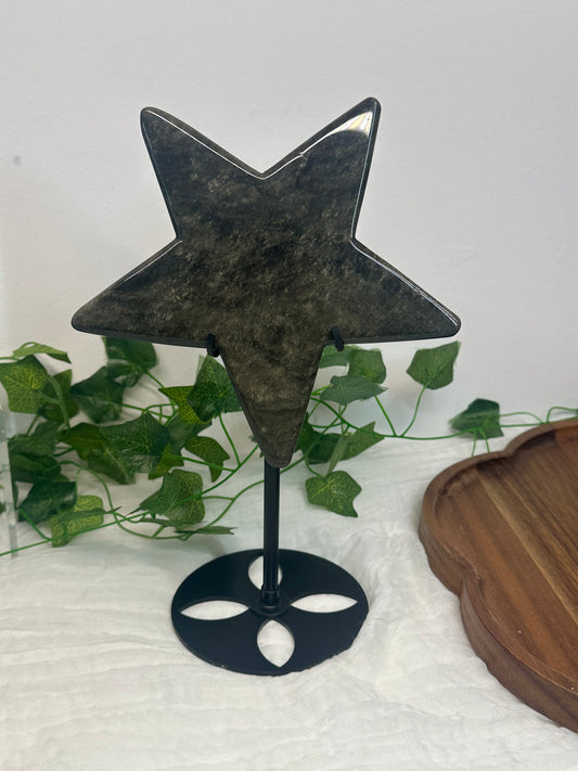 Silver Sheen Obsidian Star on a Stand (B)