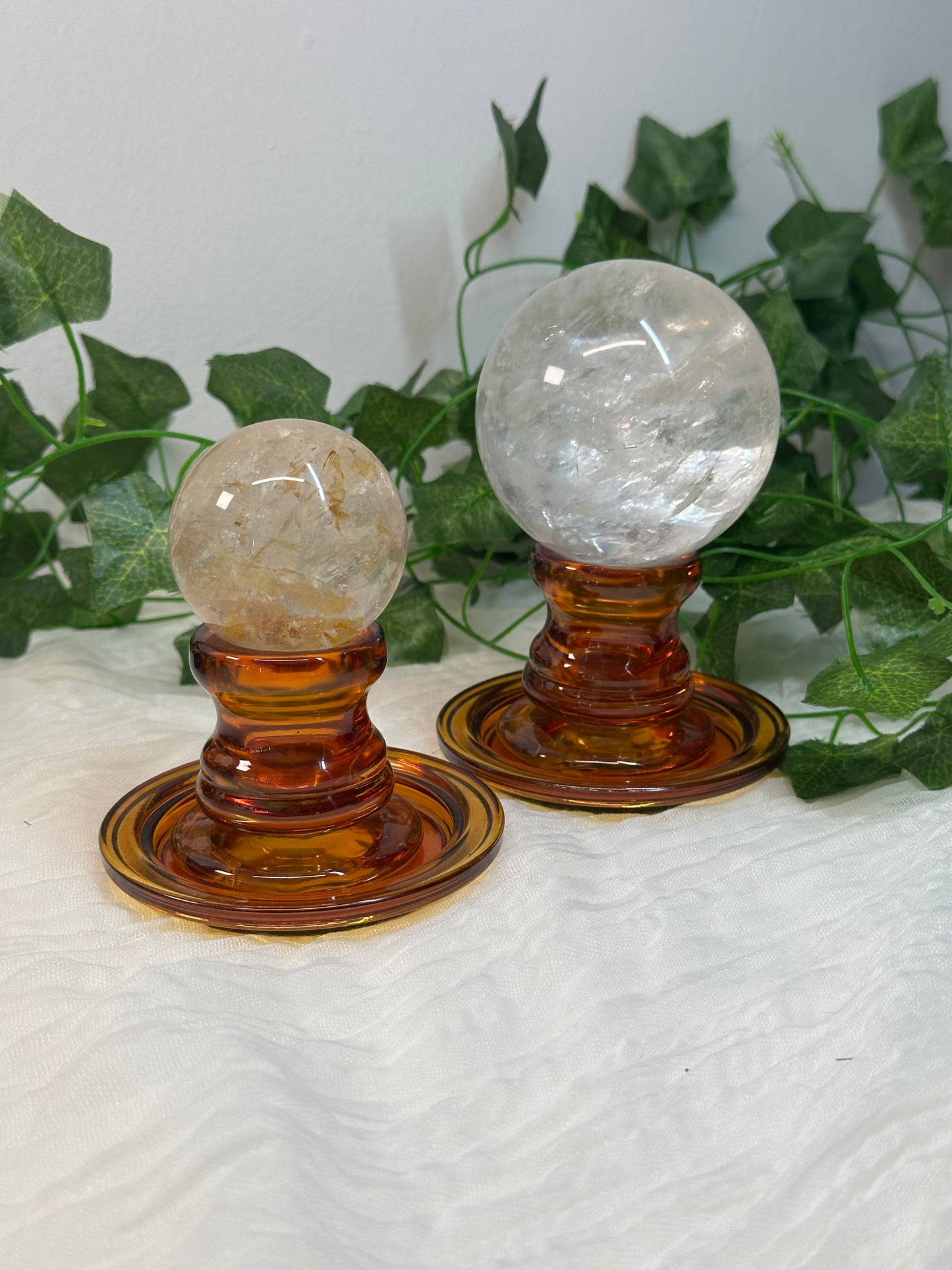 Orange Glass Sphere Stand / Candle Holder