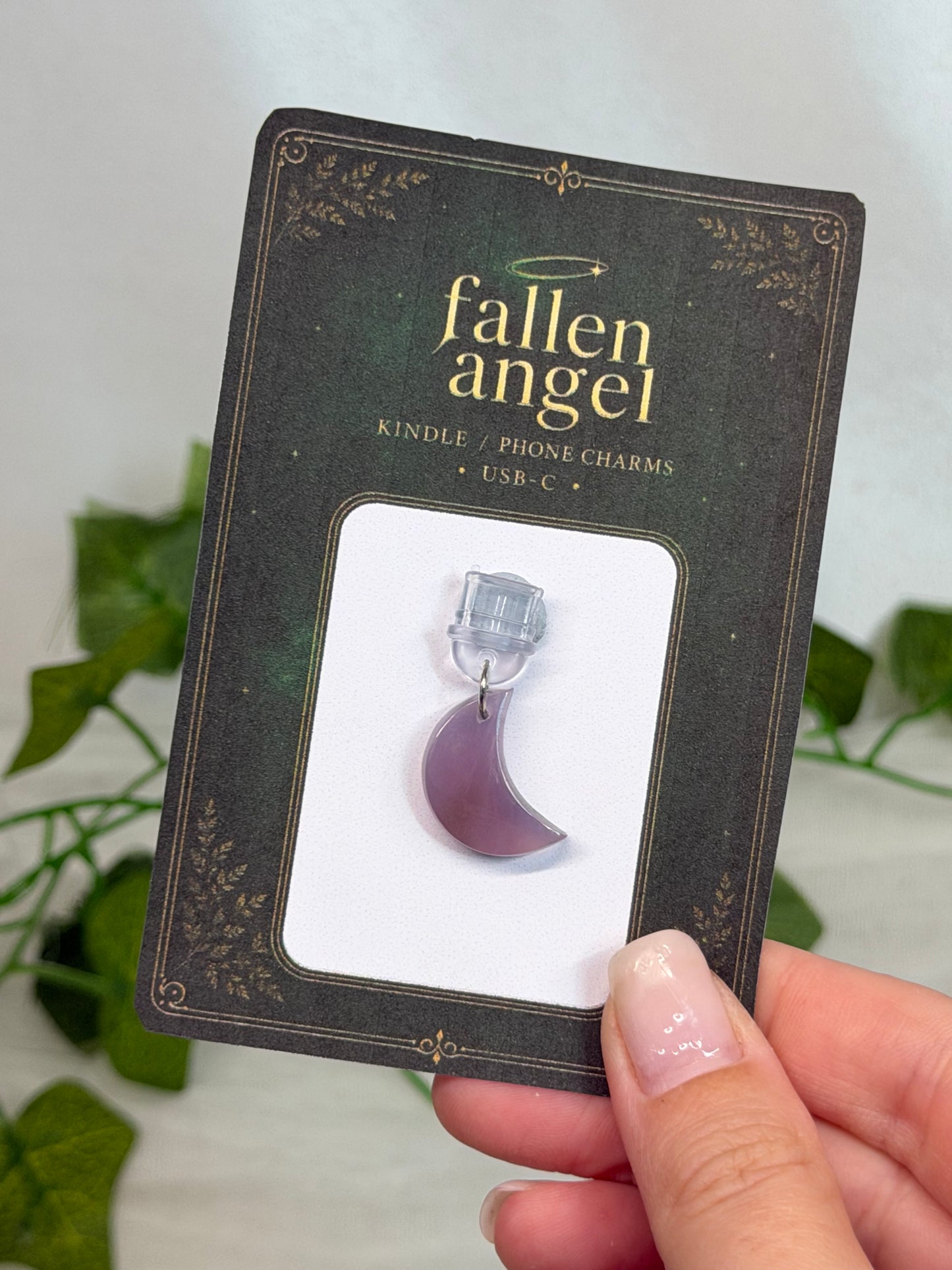 Purple Chalcedony Moon USB-C Phone/Kindle Charm