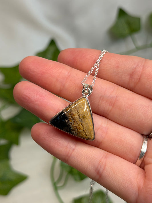 Triangle Petrified Wood Pendant (925 Sterling Silver)