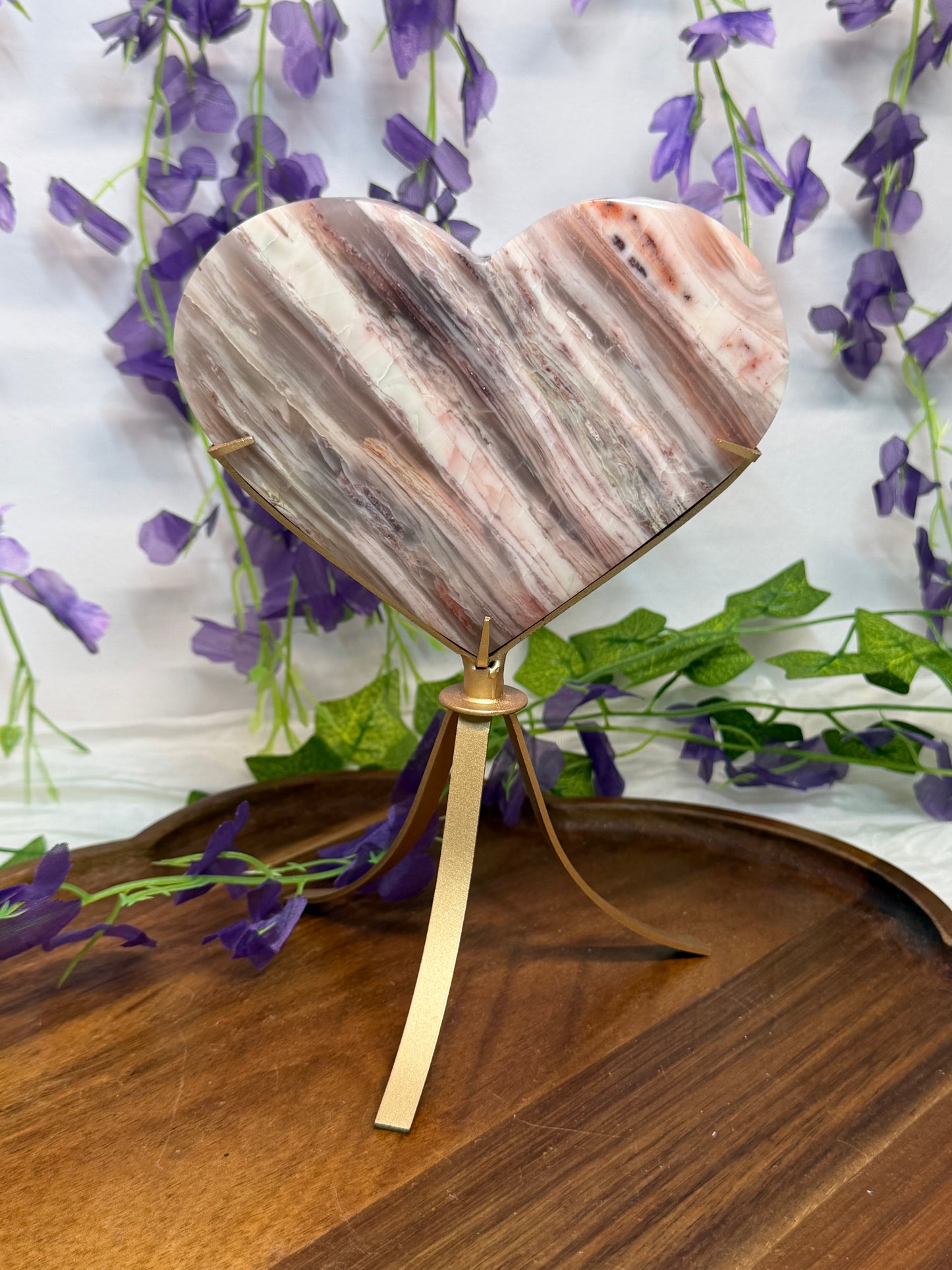 Pink Agate Heart on a Stand
