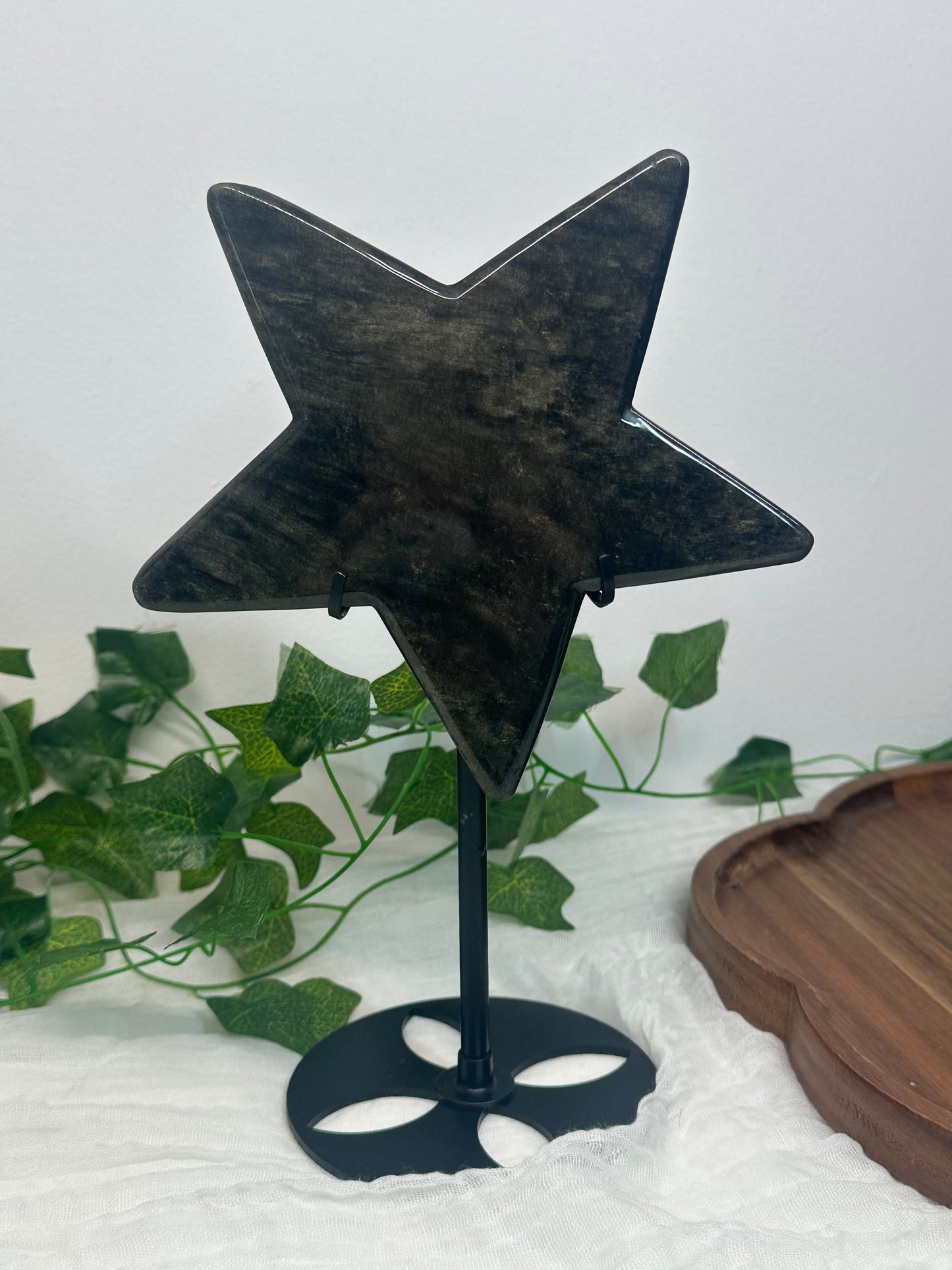 Silver Sheen Obsidian Star on a Stand (A)