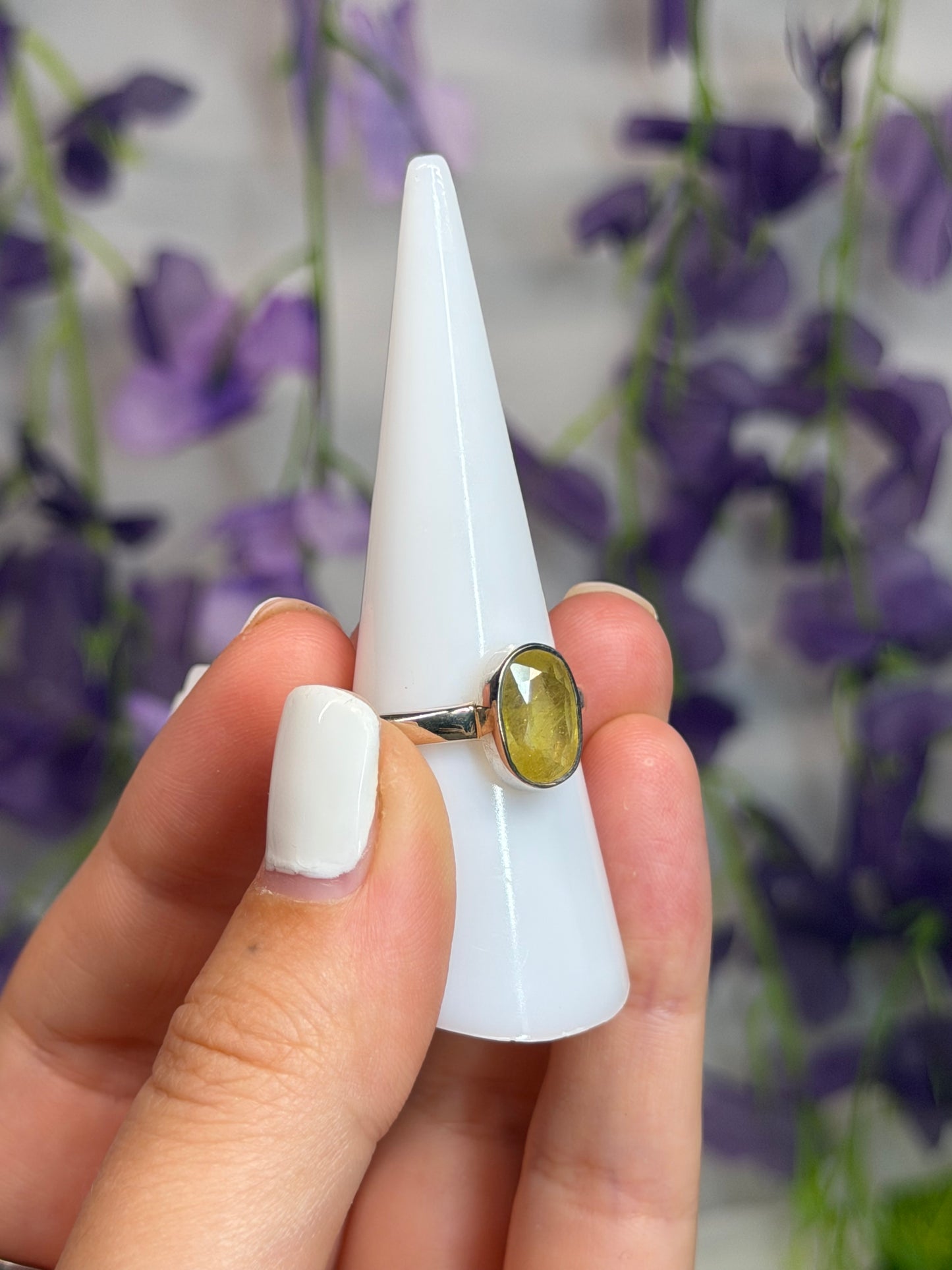 Yellow Sapphire Oval Size Q Ring (925 Sterling Silver)