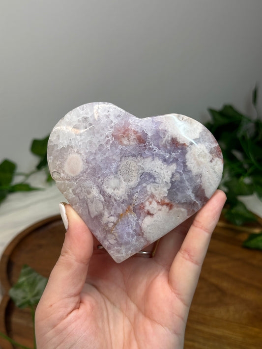 Flower Agate X Pink Amethyst Heart