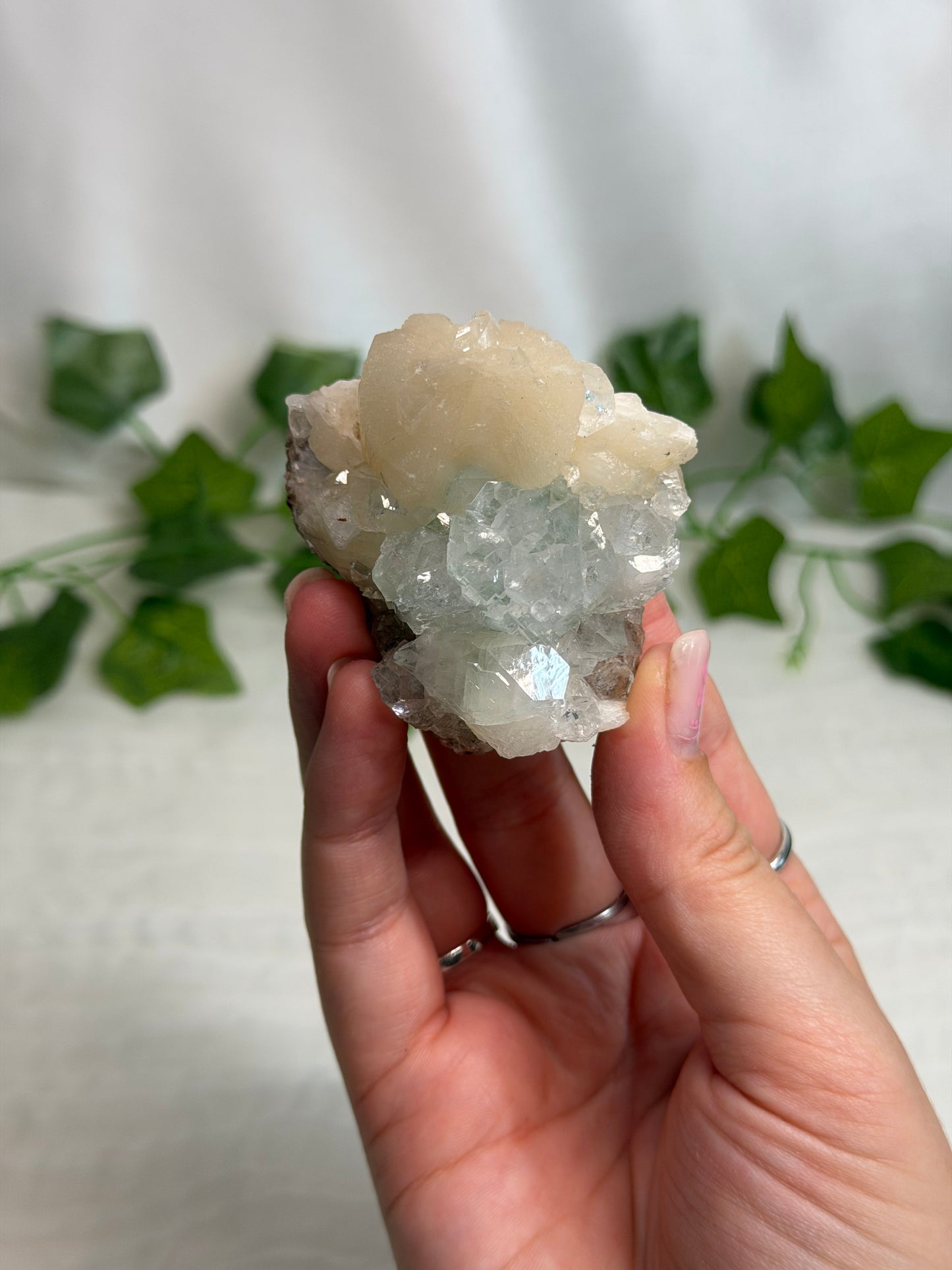 Green Discoball Apophyllite with Peach Stilbite