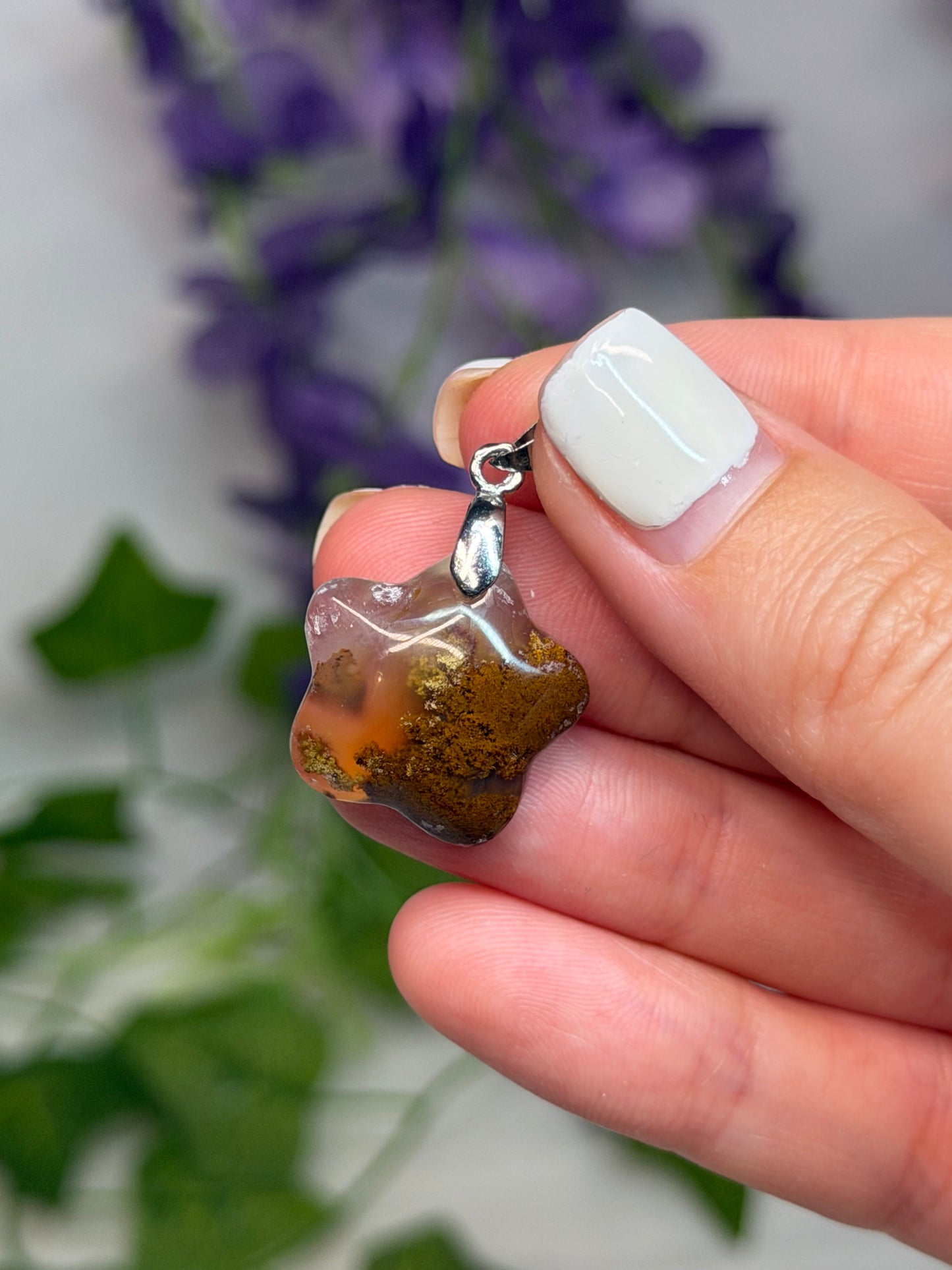 Scenic Moss Agate Puffy Star Pendant