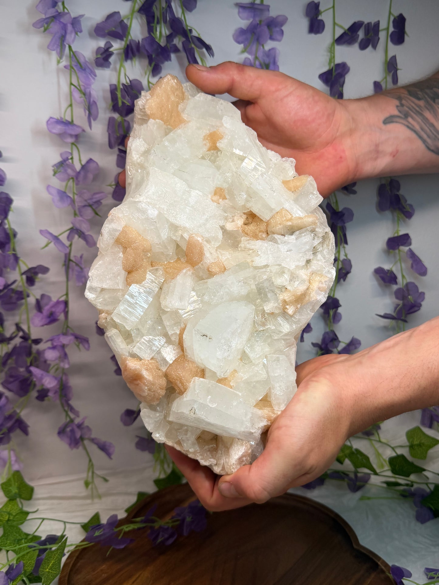 Huge Apophyllite w Peach Stilbite Cluster